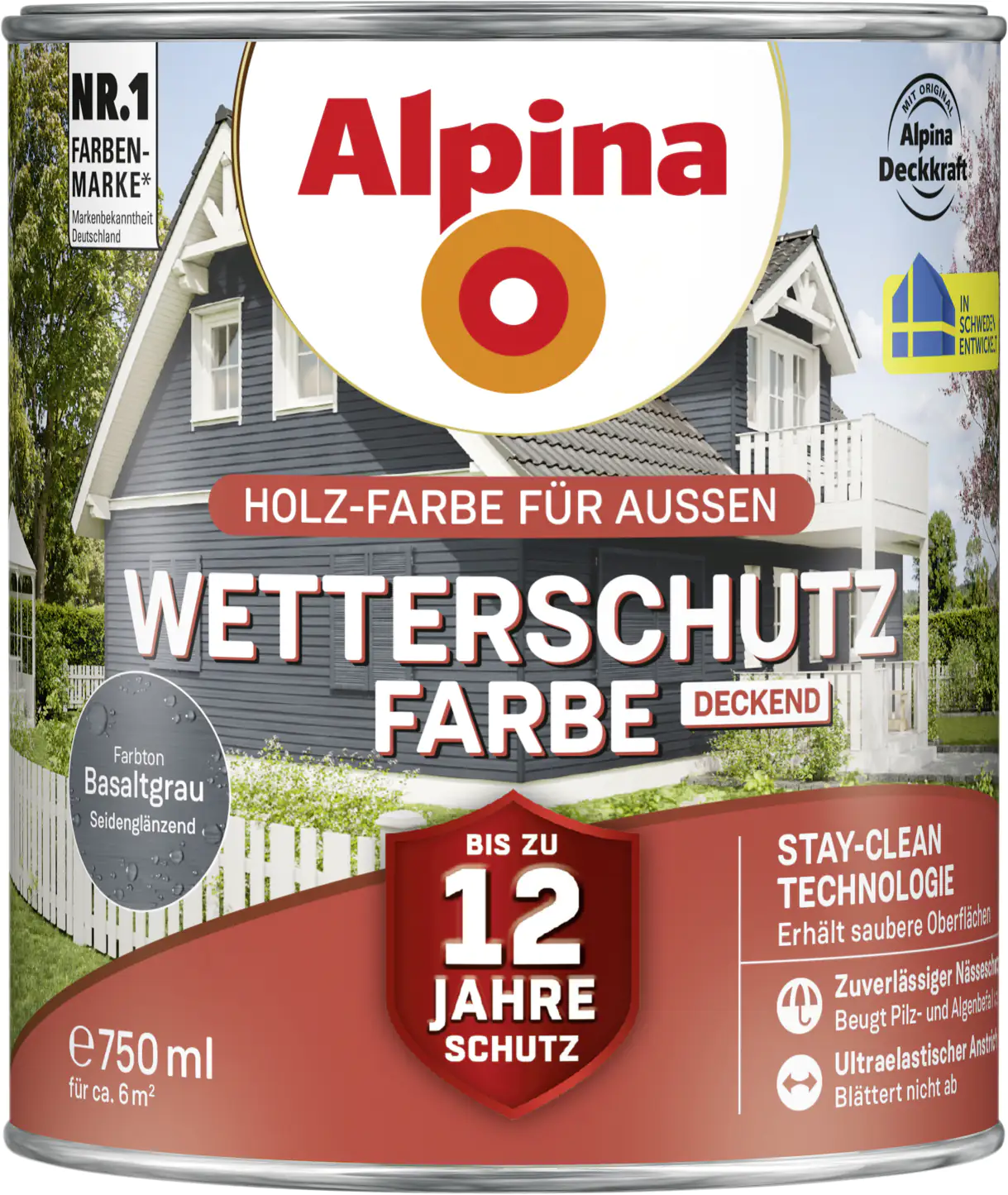 Alpina Wetterschutzfarbe deckend 0,75 L basaltgrau Alpina Wetterschutzfarbe deckend 0,75 L basaltgrau