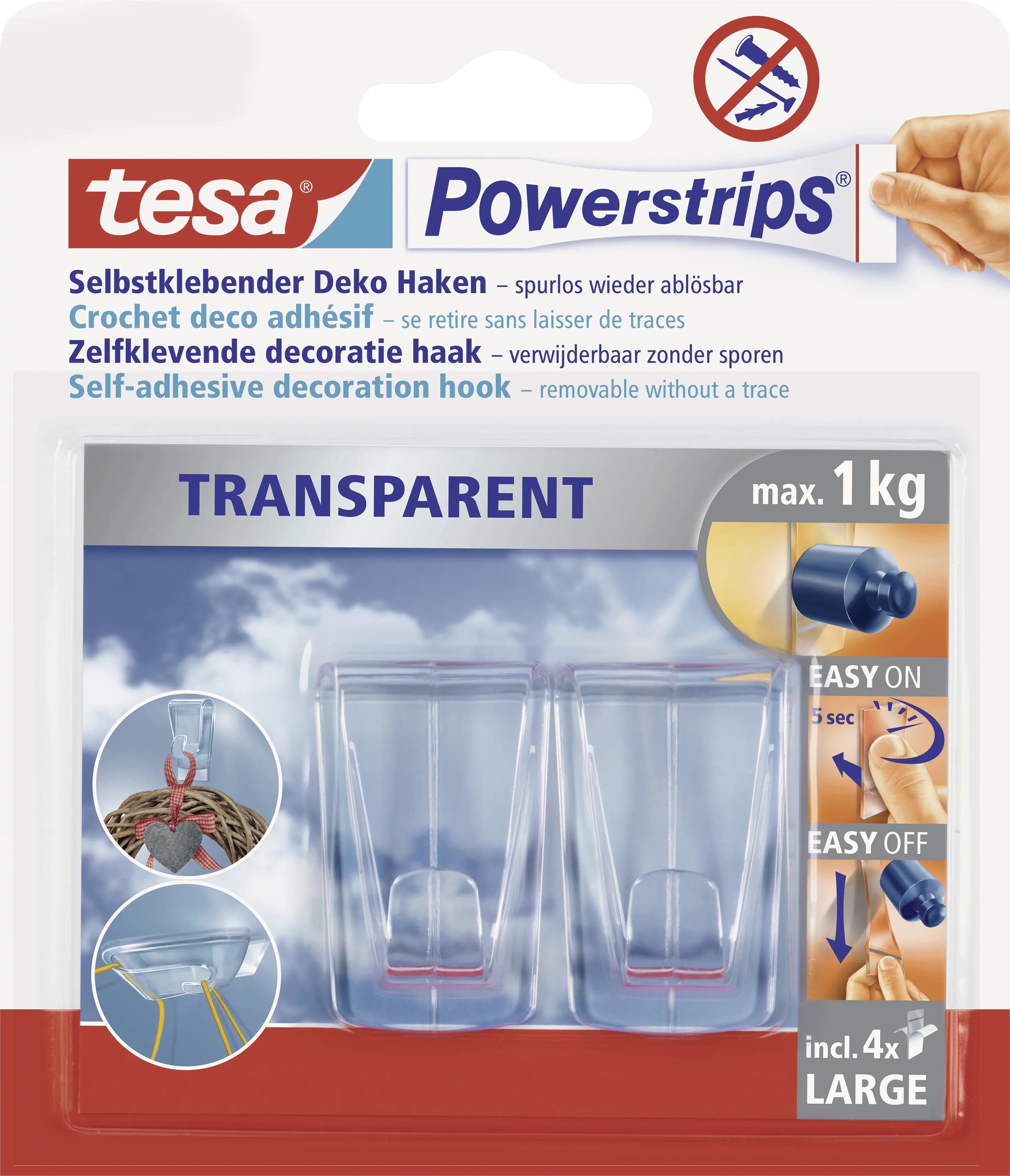 tesa Powerstrips Deco Haken Large transparent