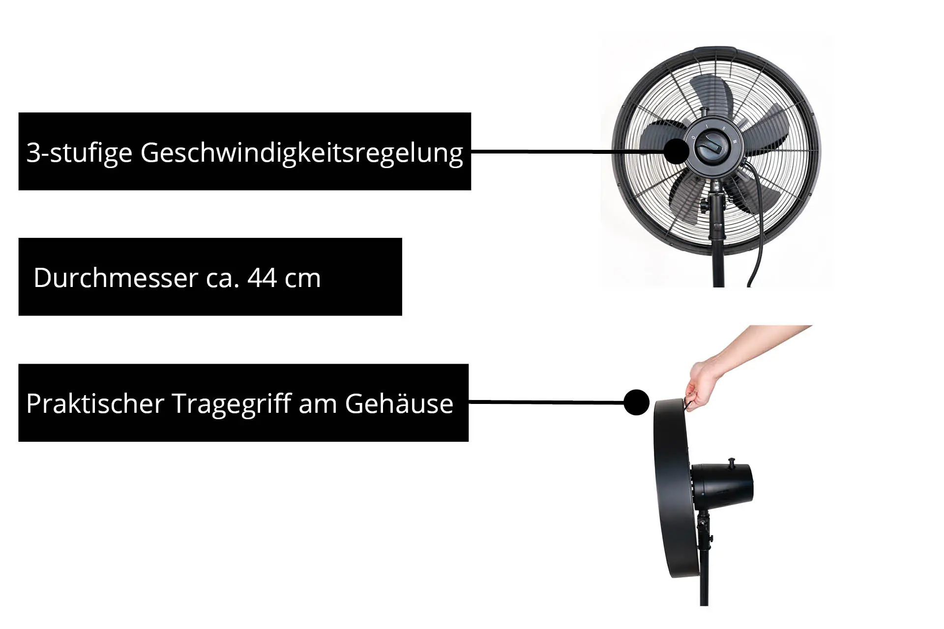 Unold Standventilator Black Steal Ø 44 cm schwarz Unold Standventilator Black Steal Ø 44 cm schwarz