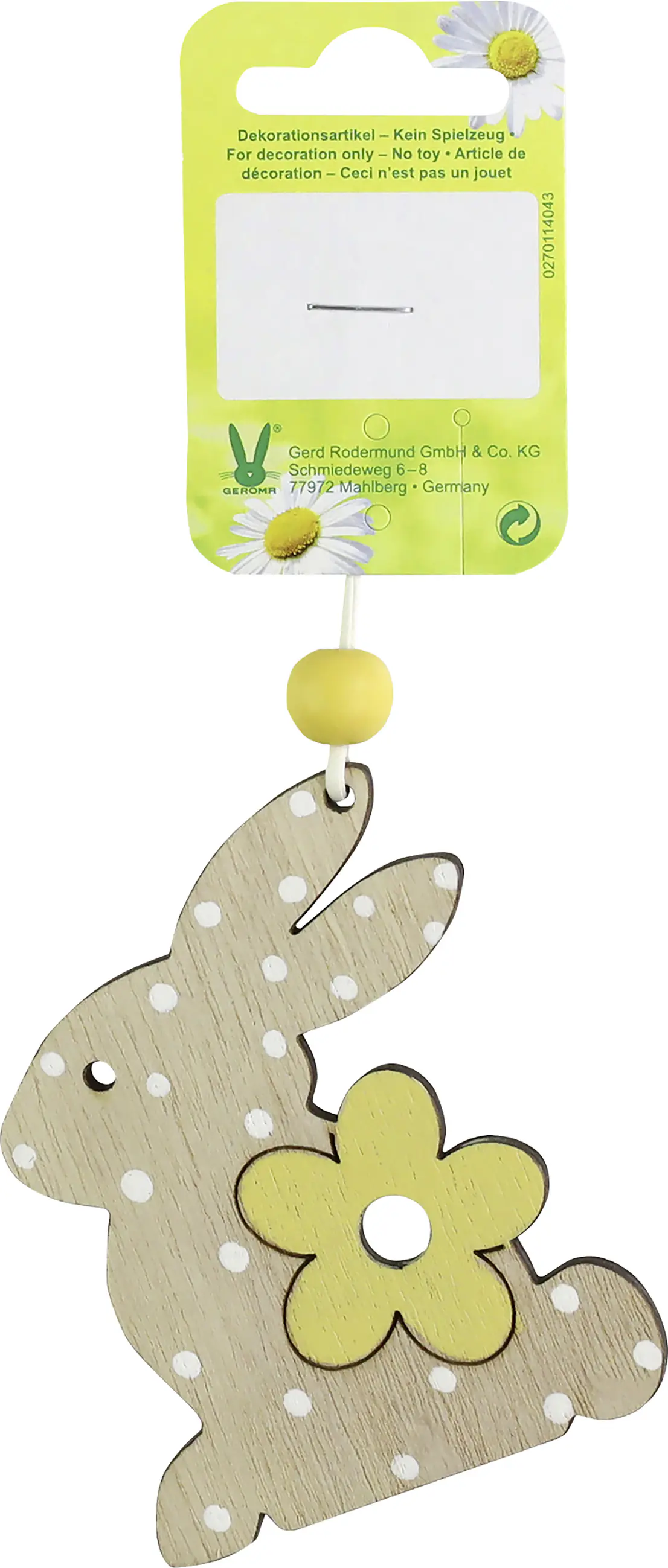 Dekohänger Hase mit Blüte 8 x 6 cm natur weiß gelb