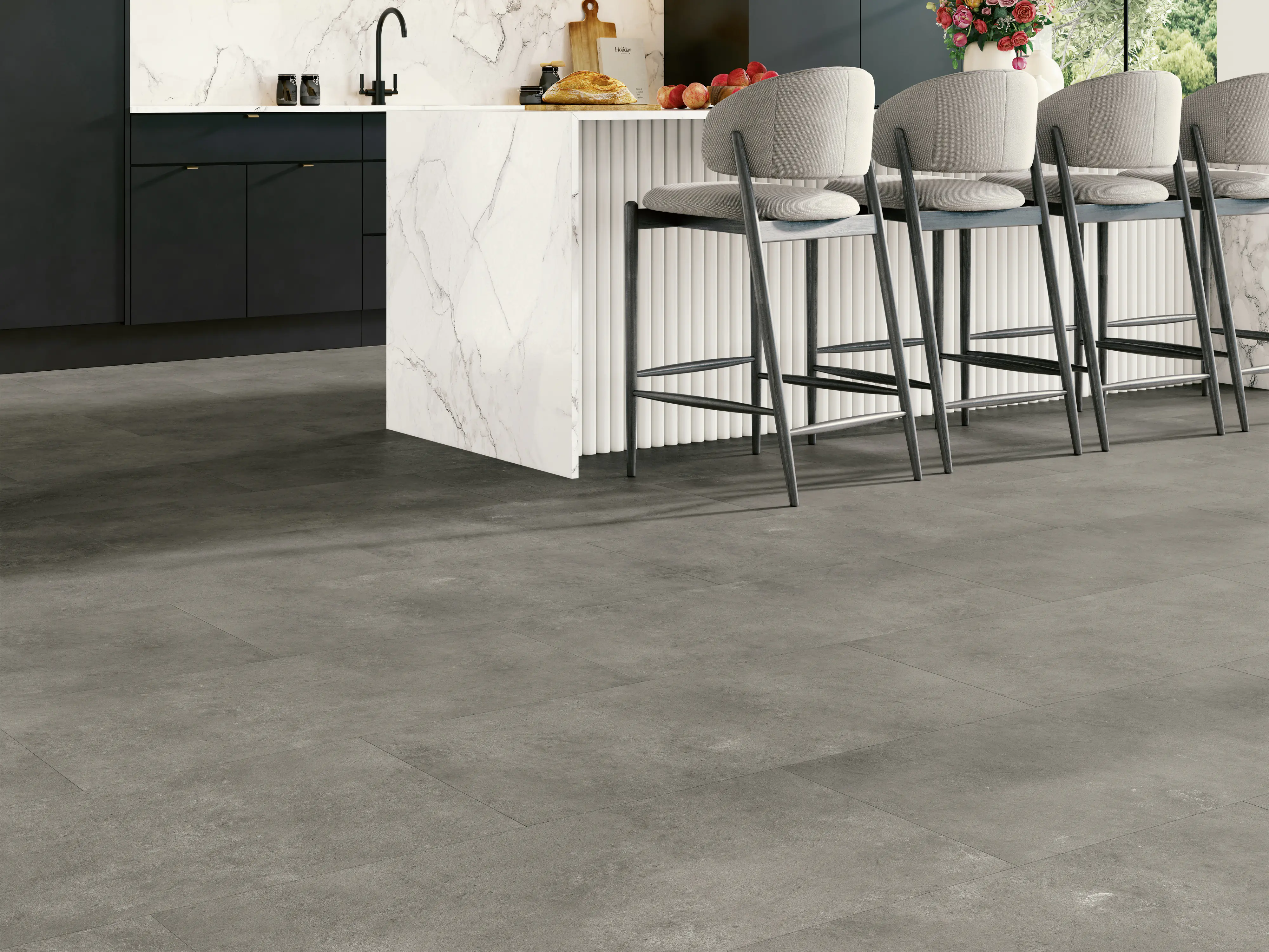 Parador Vinylboden mit Trittschalldämmung Basic 5.3 Stein Trafalgar dunkelgrau Mineralstruktur