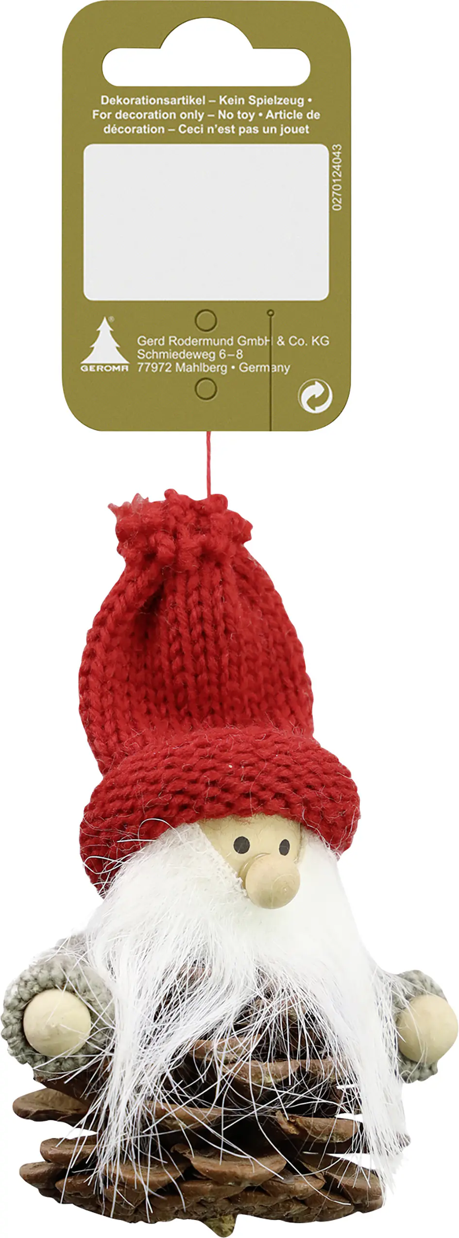 Dekoanhänger Wichtel Zapfen 10 cm rot-braun 