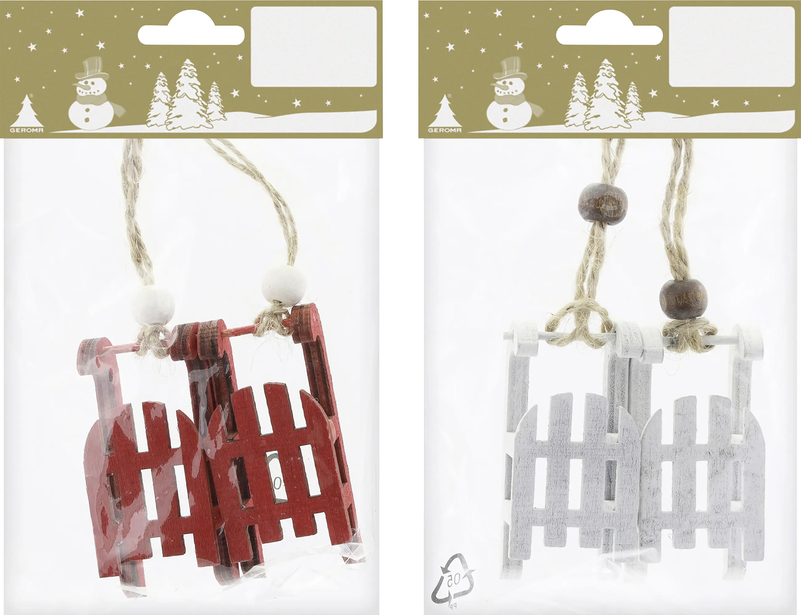 Dekoanhänger Holzschlitten 6 cm 2-fach sortiert