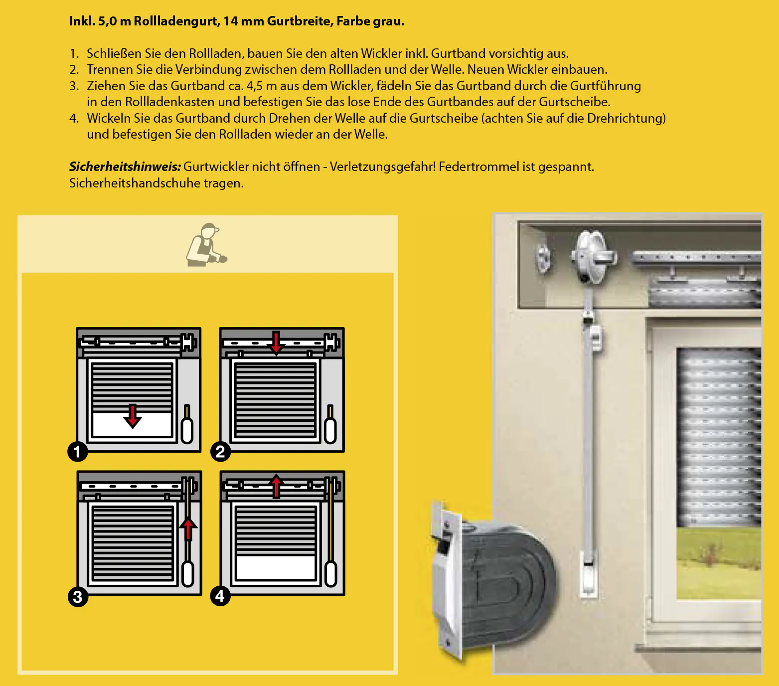 Schellenberg Einlasswickler Mini weiß inkl. 5 m Gurt