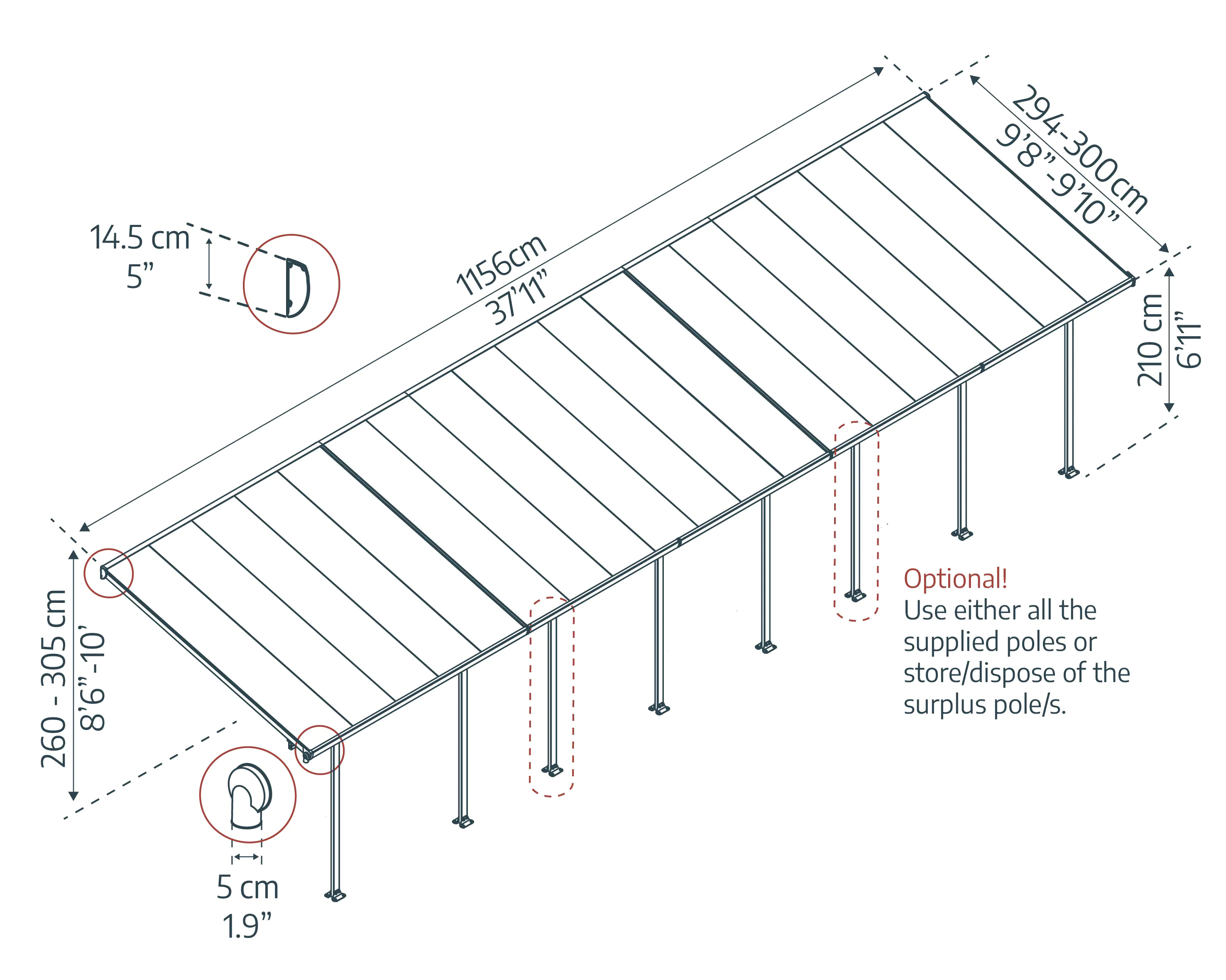 Canopia Terrassenüberdachung Feria 1156 x 294 cm anthrazit