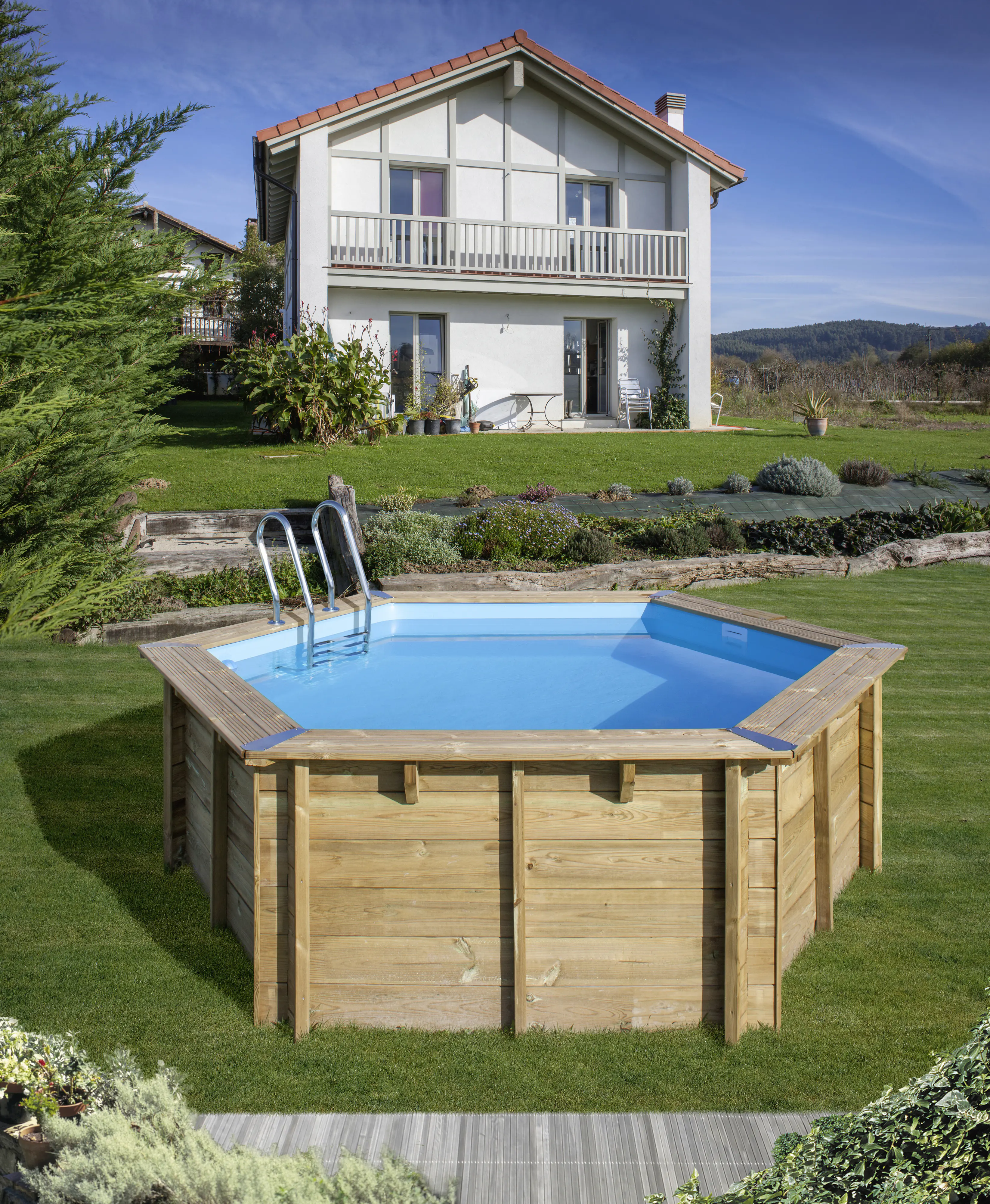 Gre Holzpool Sunbay Vanille 2 Komplettset rund Ø 400 x 119 cm natur