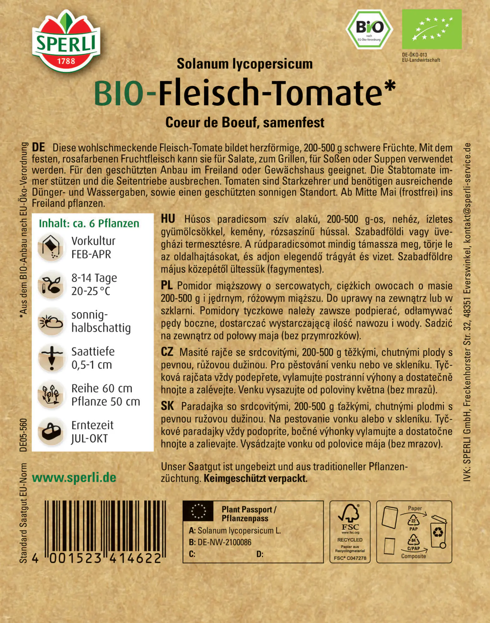 Sperli BIO Fleisch-Tomate Coeur de Boeuf