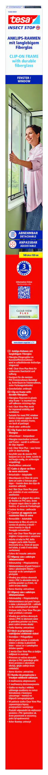 tesa Anklipsrahmen Fliegengitter 120 x 140 cm anthrazit