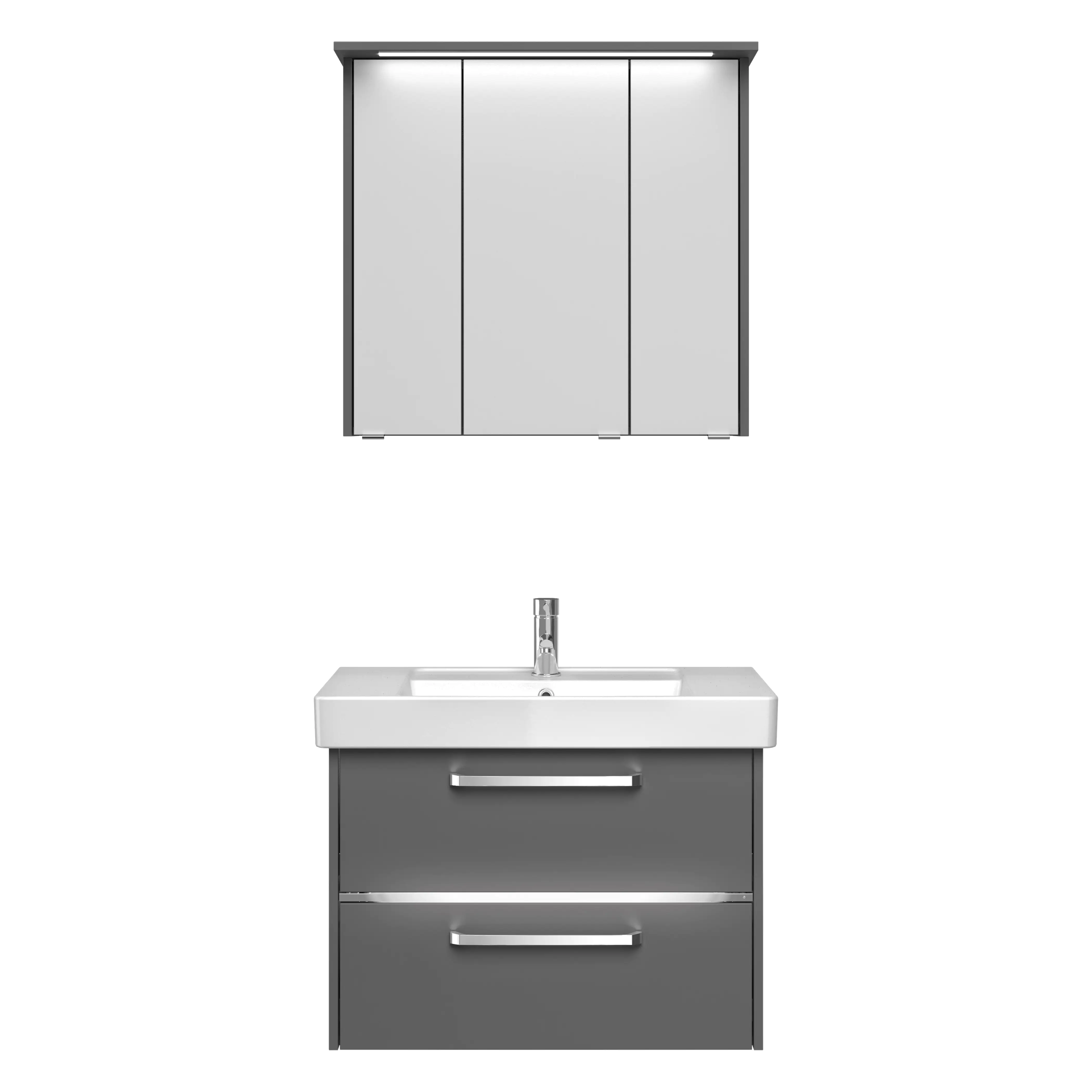 Primaster Badmöbel-Set Berlin grau 80 cm Twin LED, Keramikwaschtisch