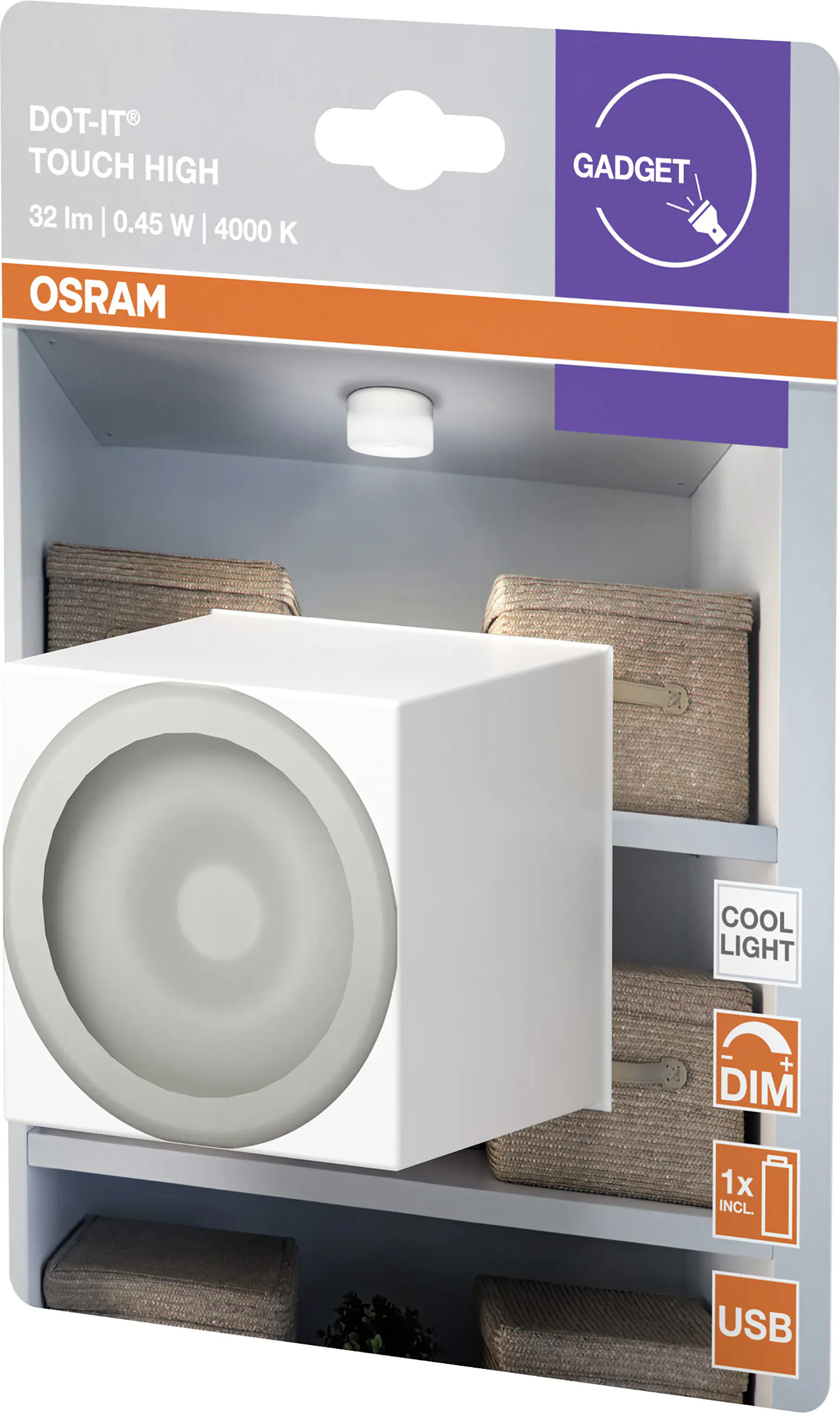 Osram LED Schrankleuchte Dot-it Touch High mit Dämmerungssensor 6,5 cm kaltweiß weiß