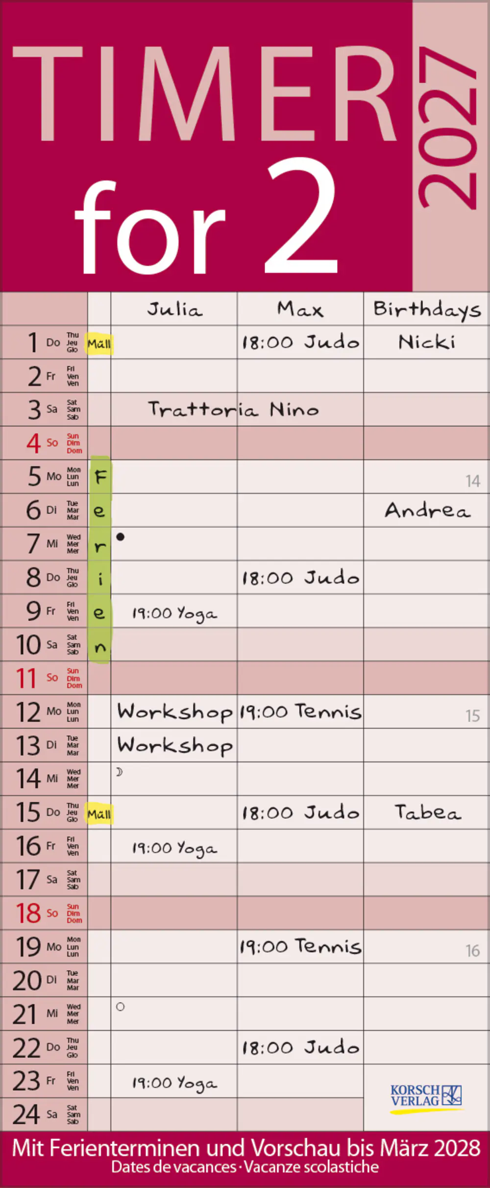 Korsch Kalender Timer for 2 Lifestyle 2027