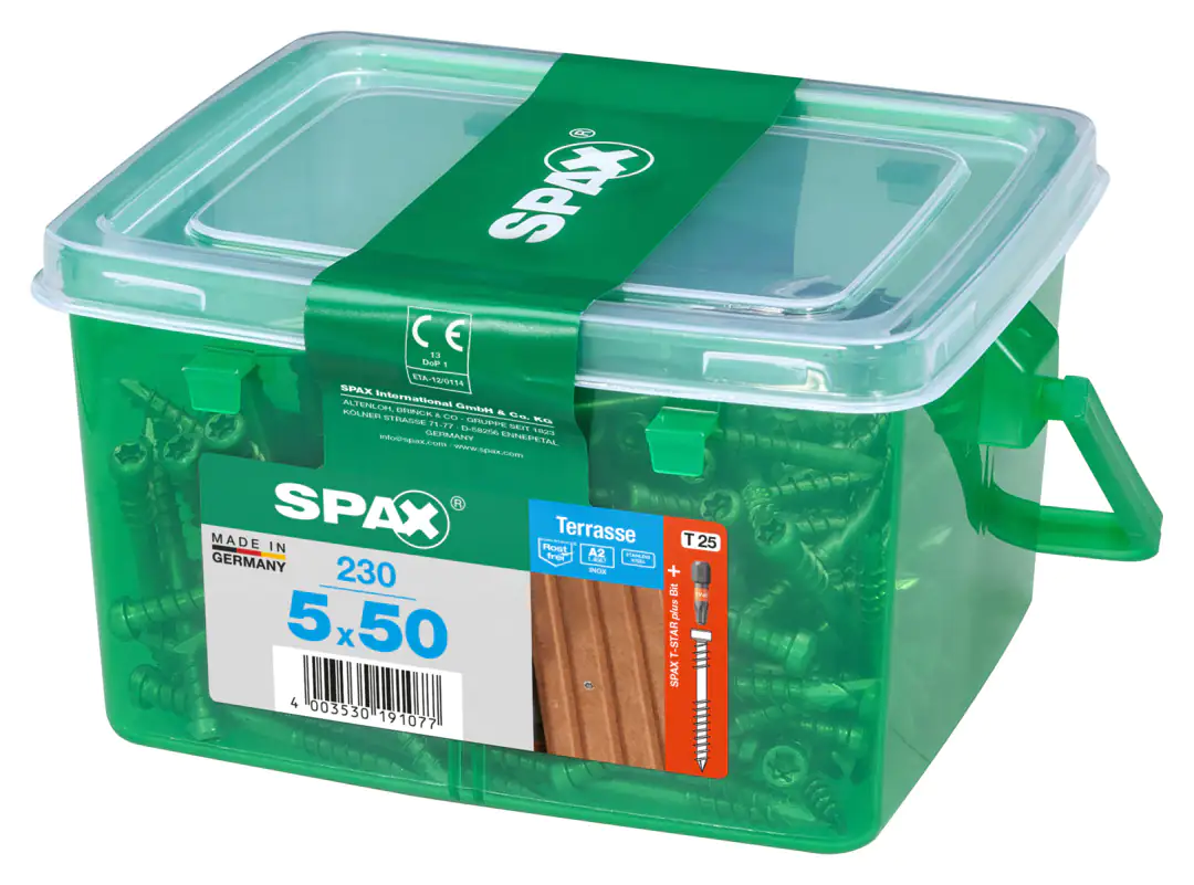 Spax Terrassenschrauben 5.0 x 50 mm TX 25 Zylinderkopf - 230 Stk. Spax Terrassenschrauben 5.0 x 50 mm TX 25 Zylinderkopf - 230 Stk.