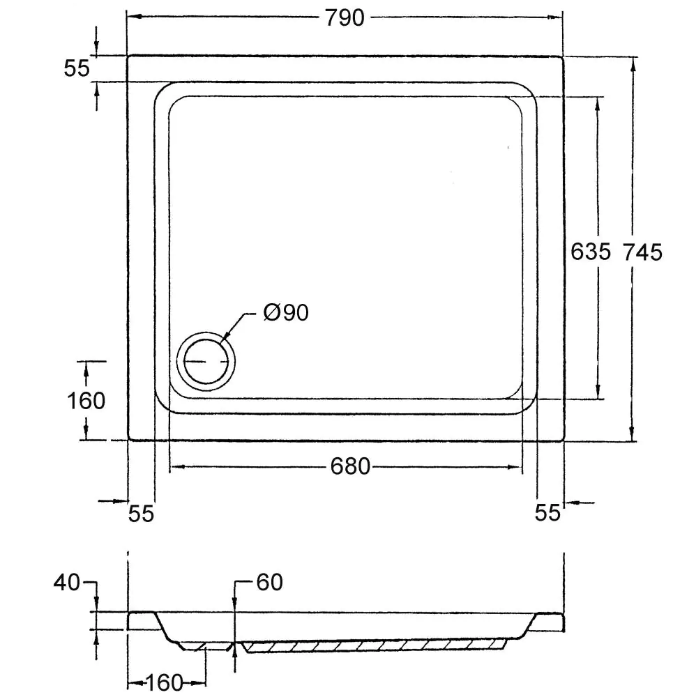 Ottofond Duschwanne Samos 80 x 75 x 6 cm, weiß