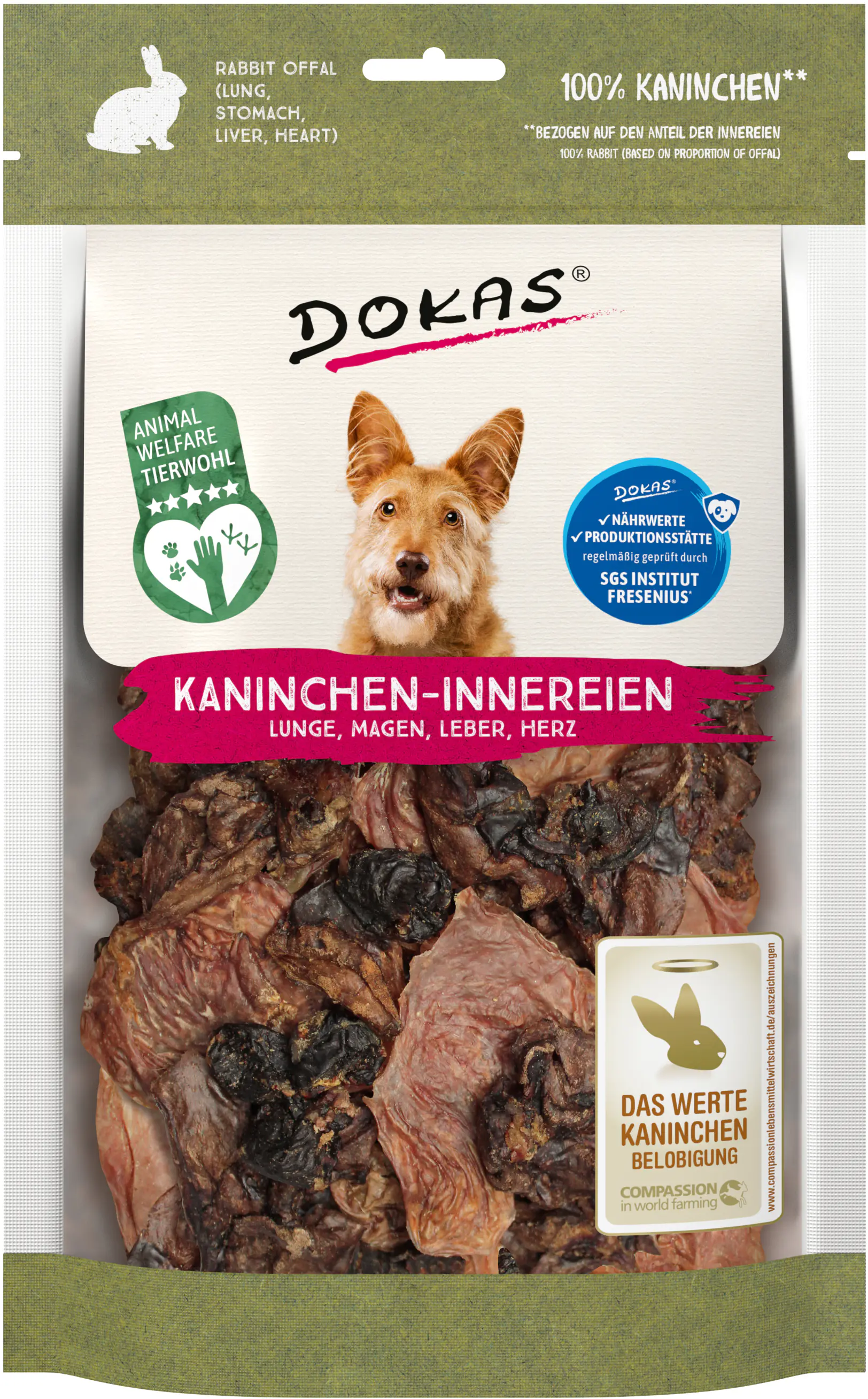 Dokas Hundesnack Adult Kauchips getreidefrei 100 g Kaninchen-Innereien