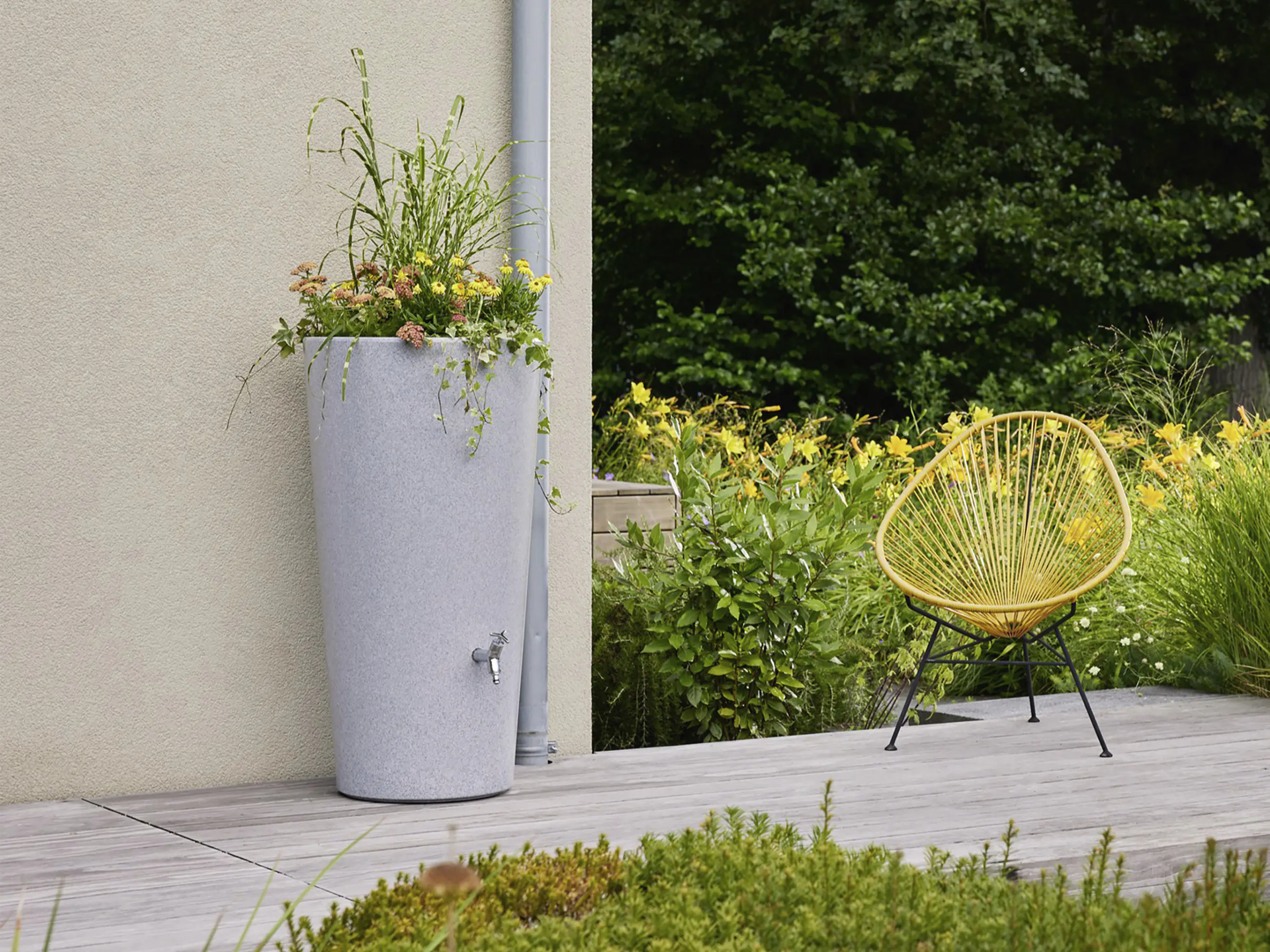 Garantia Regentonne Stone 2in1 rund inkl. Pflanzschale 210 L silber