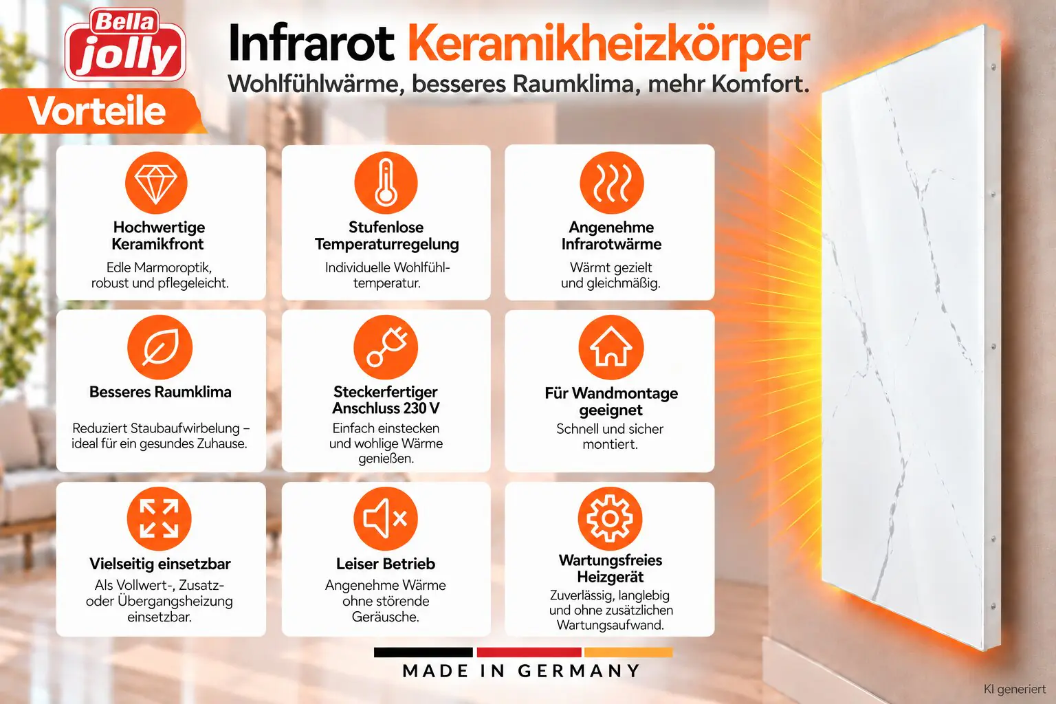 Bella Jolly Infrarot Wandheizkörper 60 x 120 cm 1200 Watt marmoroptik