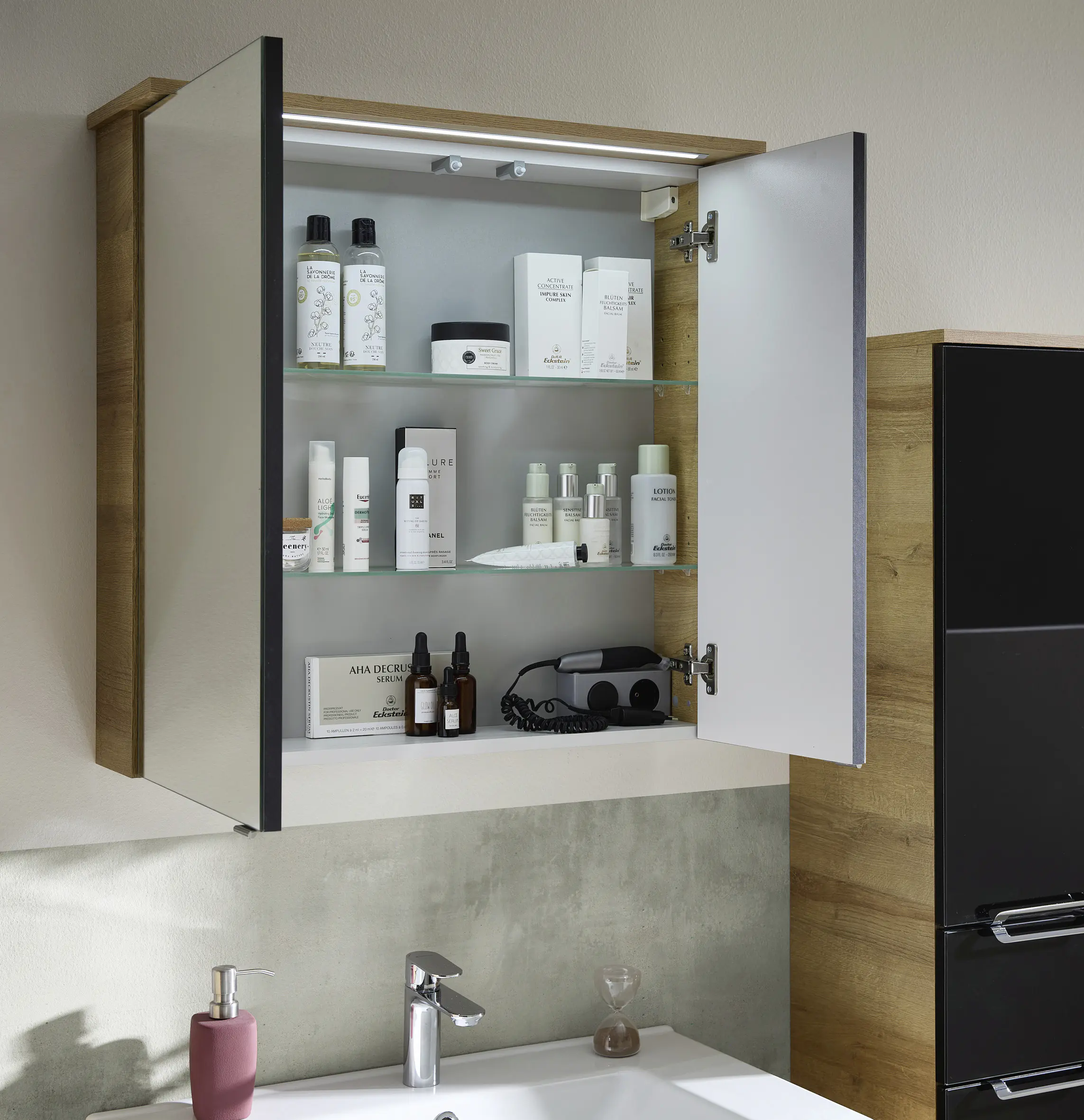 Pelipal Spiegelschrank Münster mit LED Beleuchtung eiche 72 x 71,6 cm