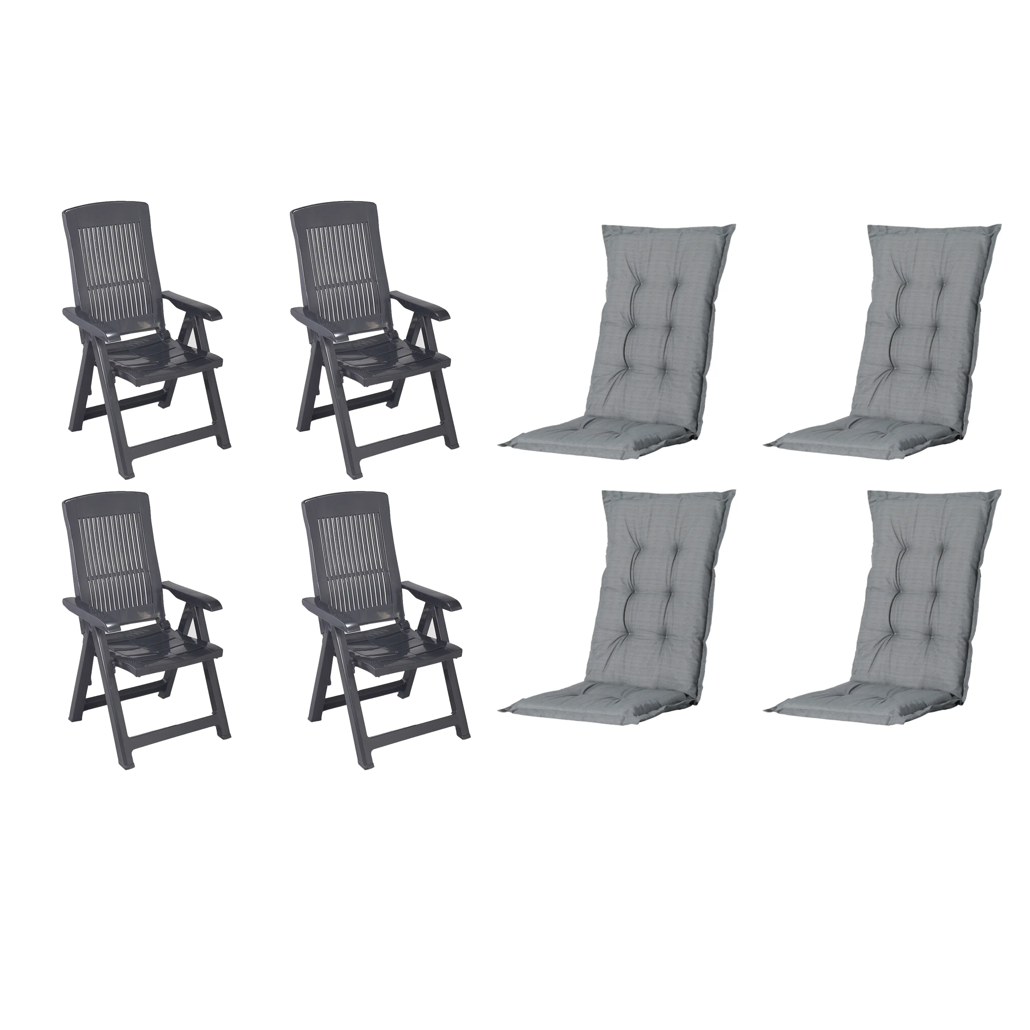 Progarden Gartenstuhl-Set Tampa mit Auflagen anthrazit/grau 8-tlg.