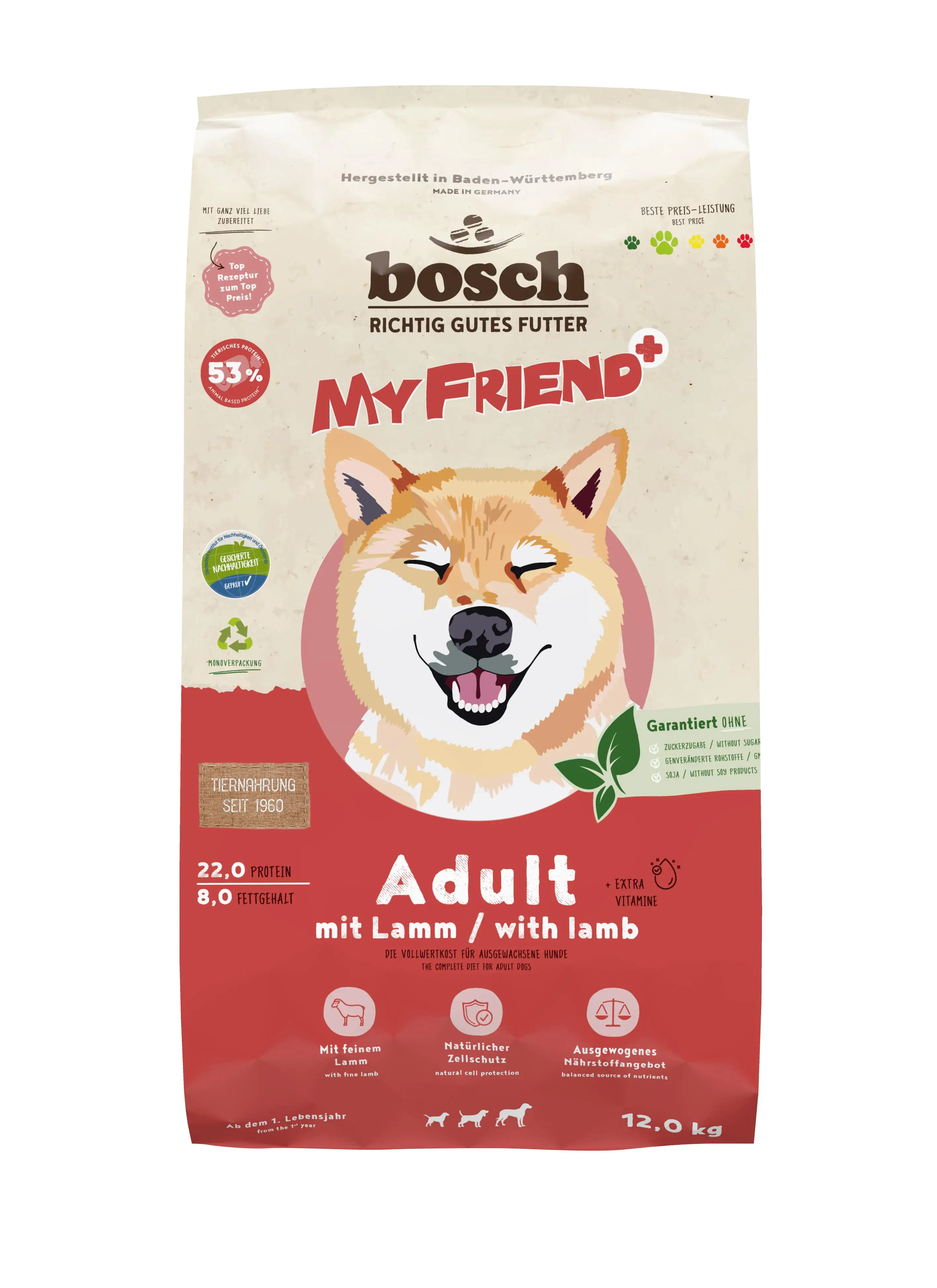 Bosch My Friend Trockenfutter Dog Adult mit Lamm 12 kg Bosch My Friend Trockenfutter Dog Adult mit Lamm 12 kg