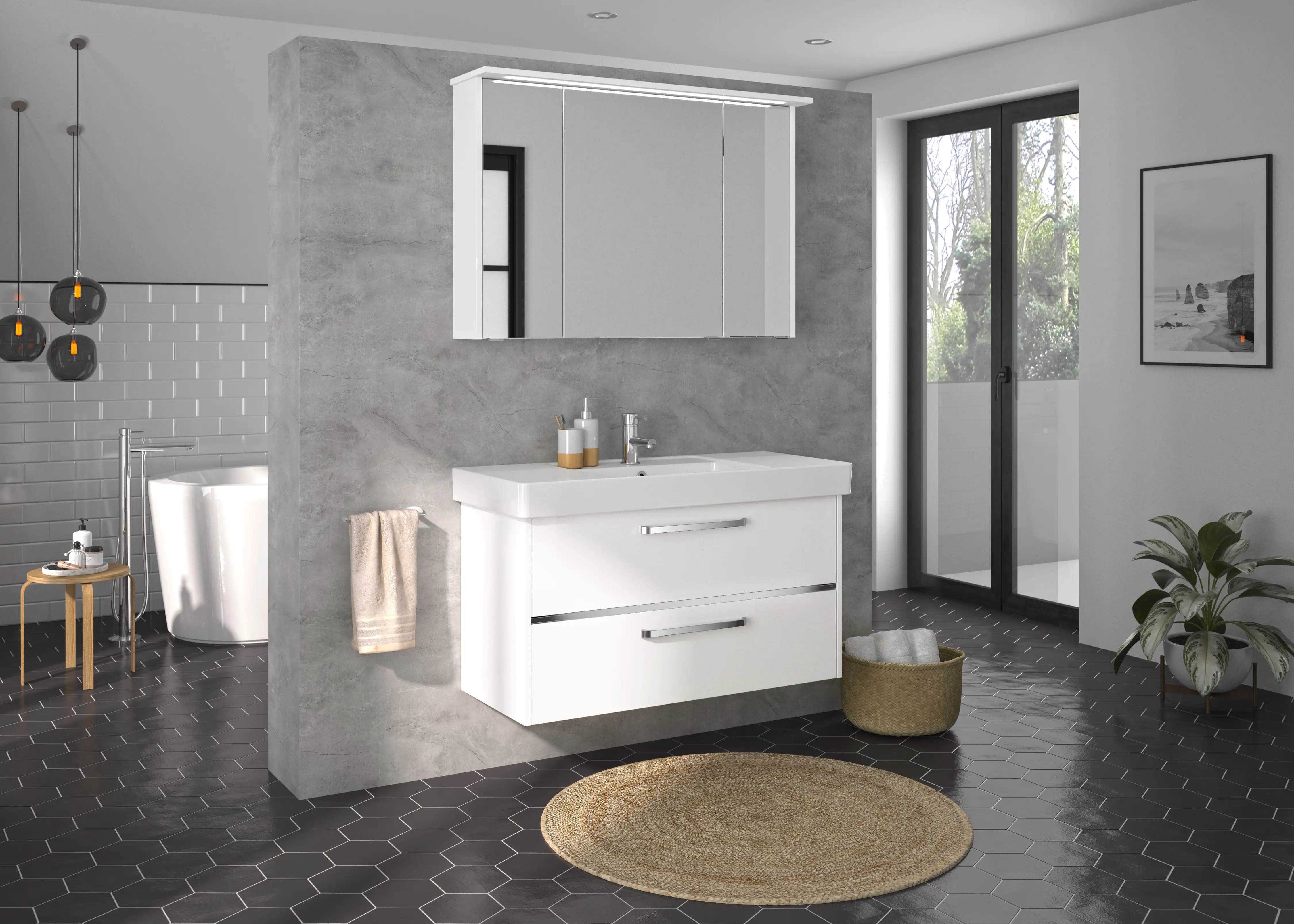 Primaster Badmöbel-Set Berlin weiß 105 cm Twin LED, Keramikwaschtisch
