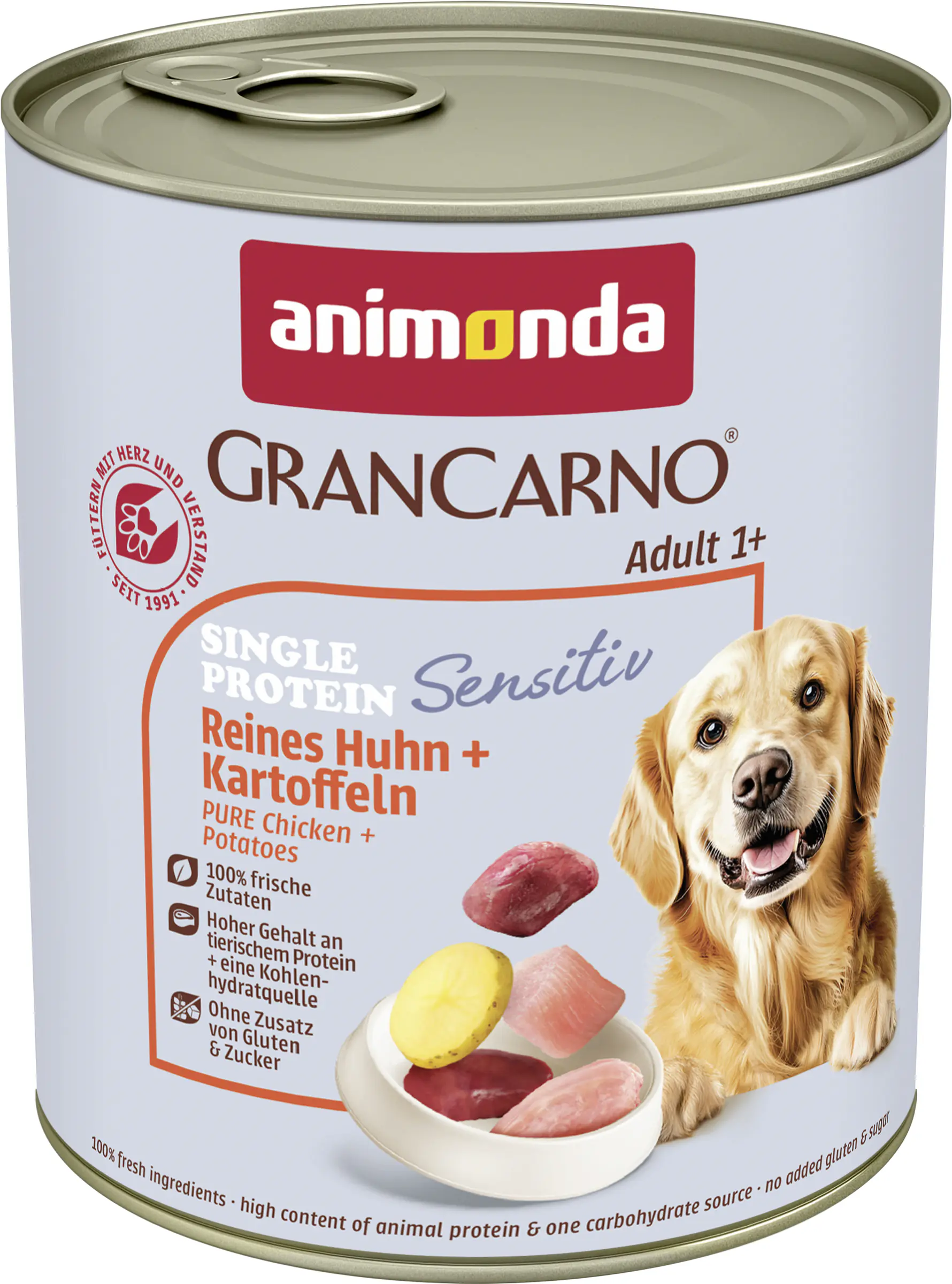 Animonda GranCarno Hundenassfutter Adult Sensitiv getreidefrei 800 g Huhn & Kartoffeln