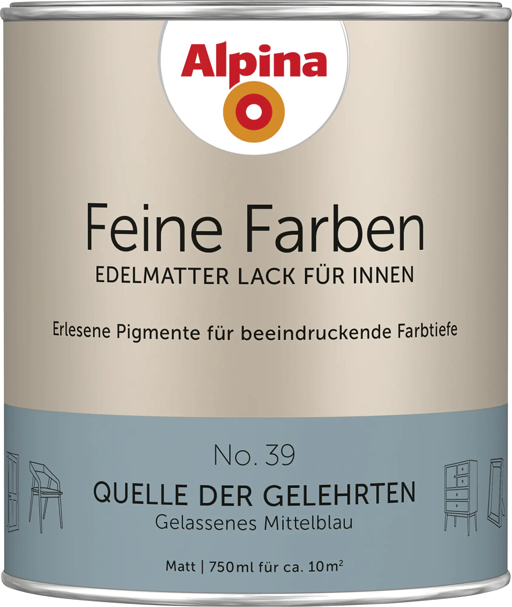 Alpina Feine Farben Lack No. 39 Quelle der Gelehrten  mittelblau edelmatt 750 ml Alpina Feine Farben Lack No. 39 Quelle der Gelehrten  mittelblau edelmatt 750 ml