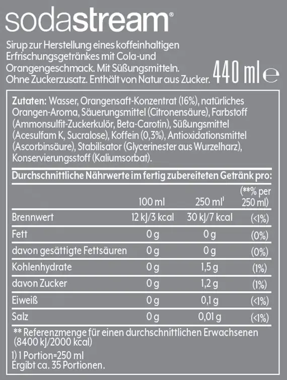 Sodastream Sirup Cola + Orange ohne Zucker, 440 ml