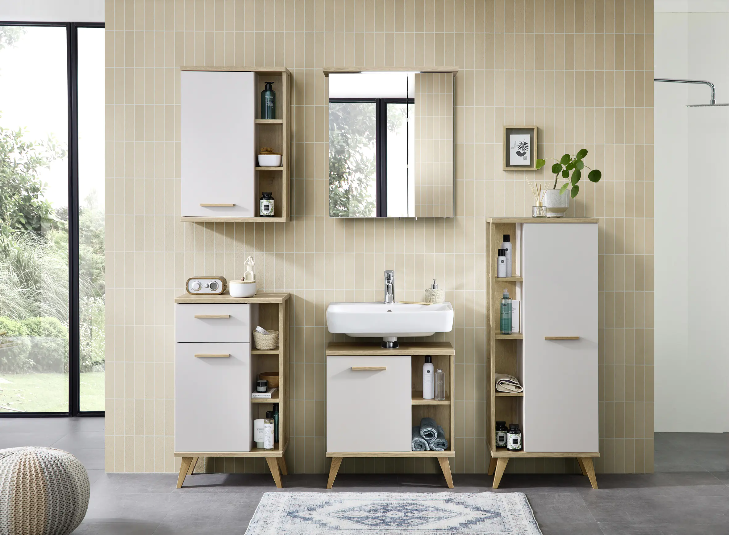 Pelipal Spiegelschrank Quickset 84-I LED-Kranzbeleuchtung Kaschmir/Riviera Eiche 60 cm