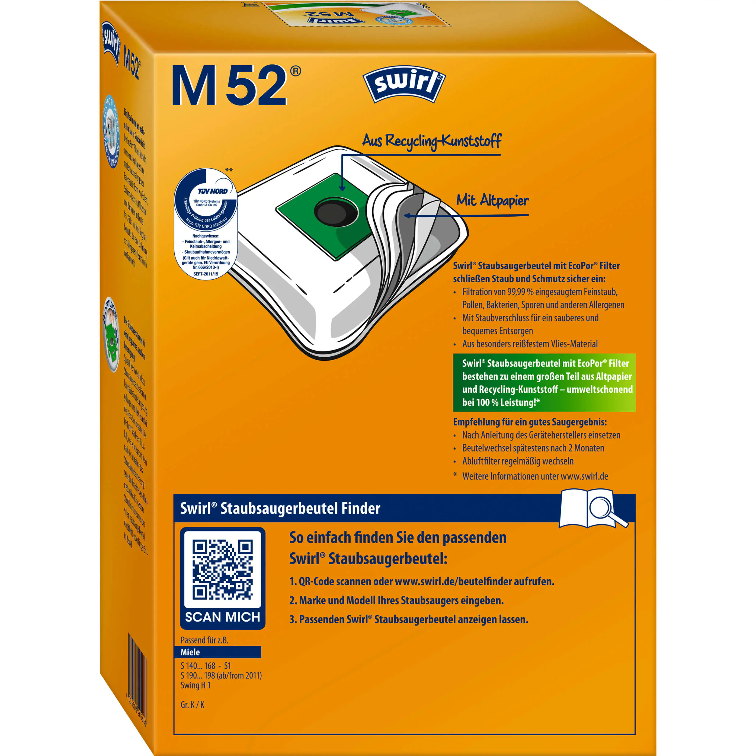 Swirl M 52 EcoPor Staubsaugerbeutel 4 Staubbeutel + 1 Filter