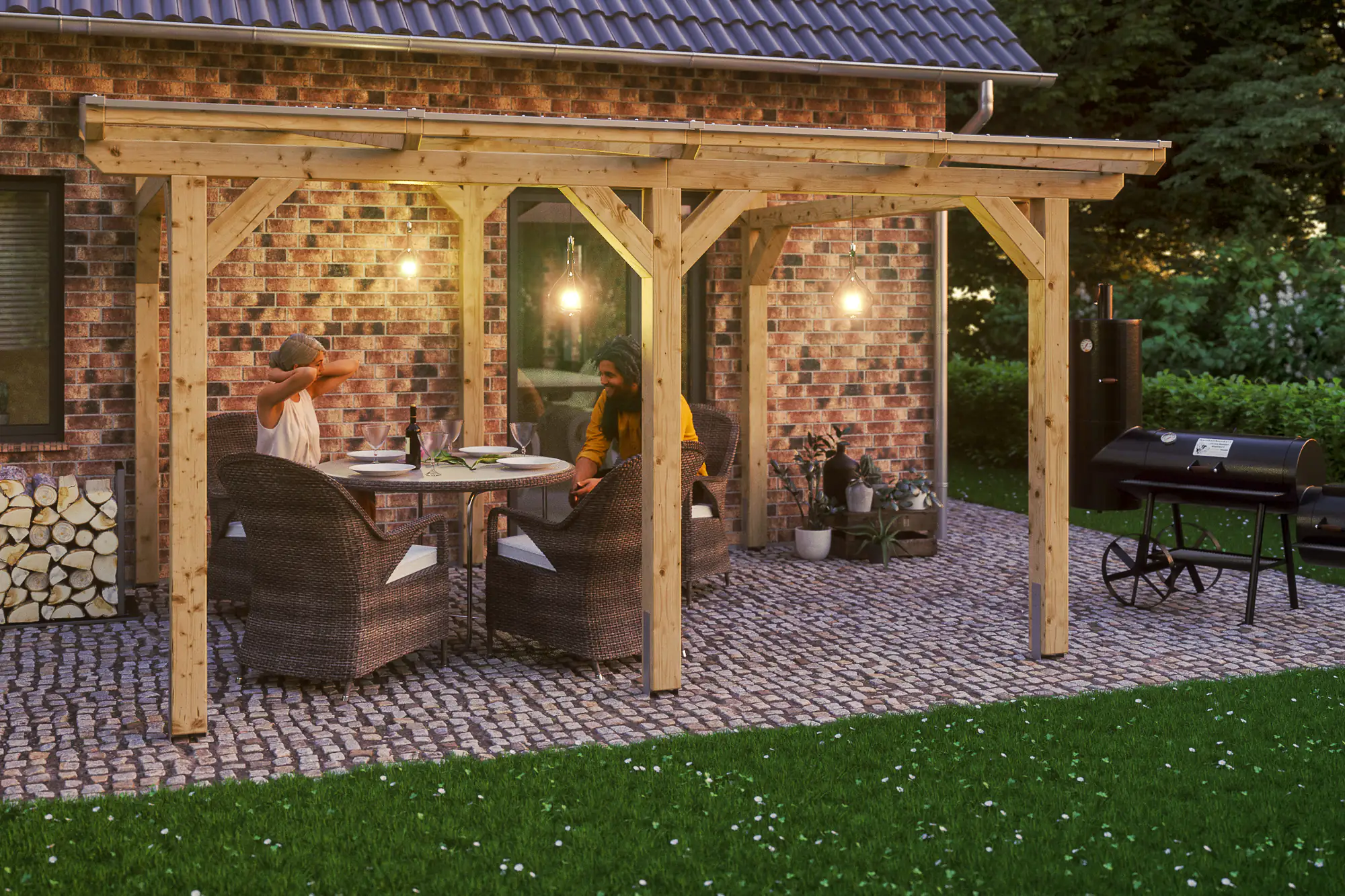 SKAN HOLZ Terrassenüberdachung Siena 434 x 400 cm, Leimholz, natur