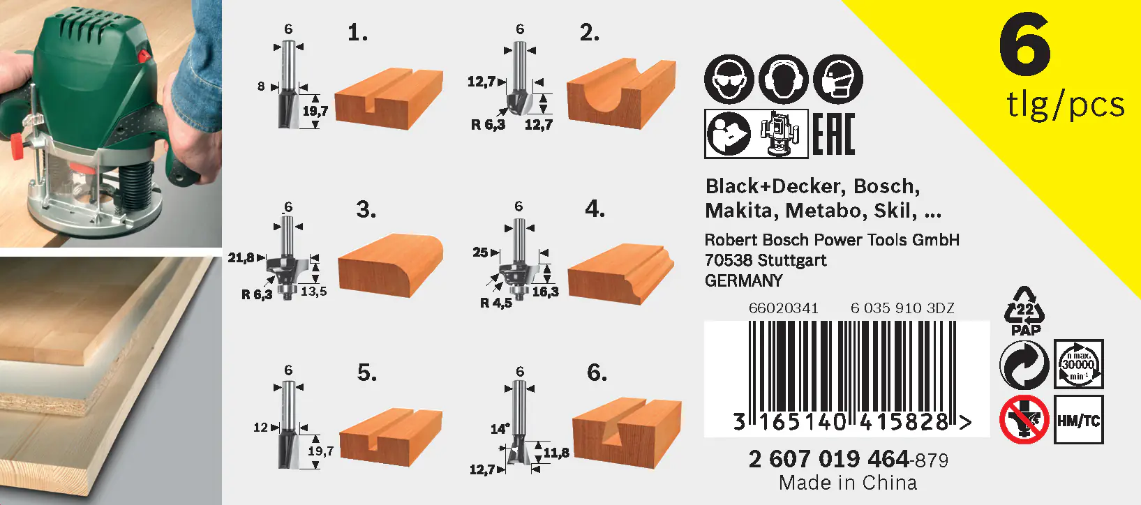 Bosch HM-Fräser-Set 8 mm Schaft 6-teilig Bosch HM-Fräser-Set 8 mm Schaft 6-teilig