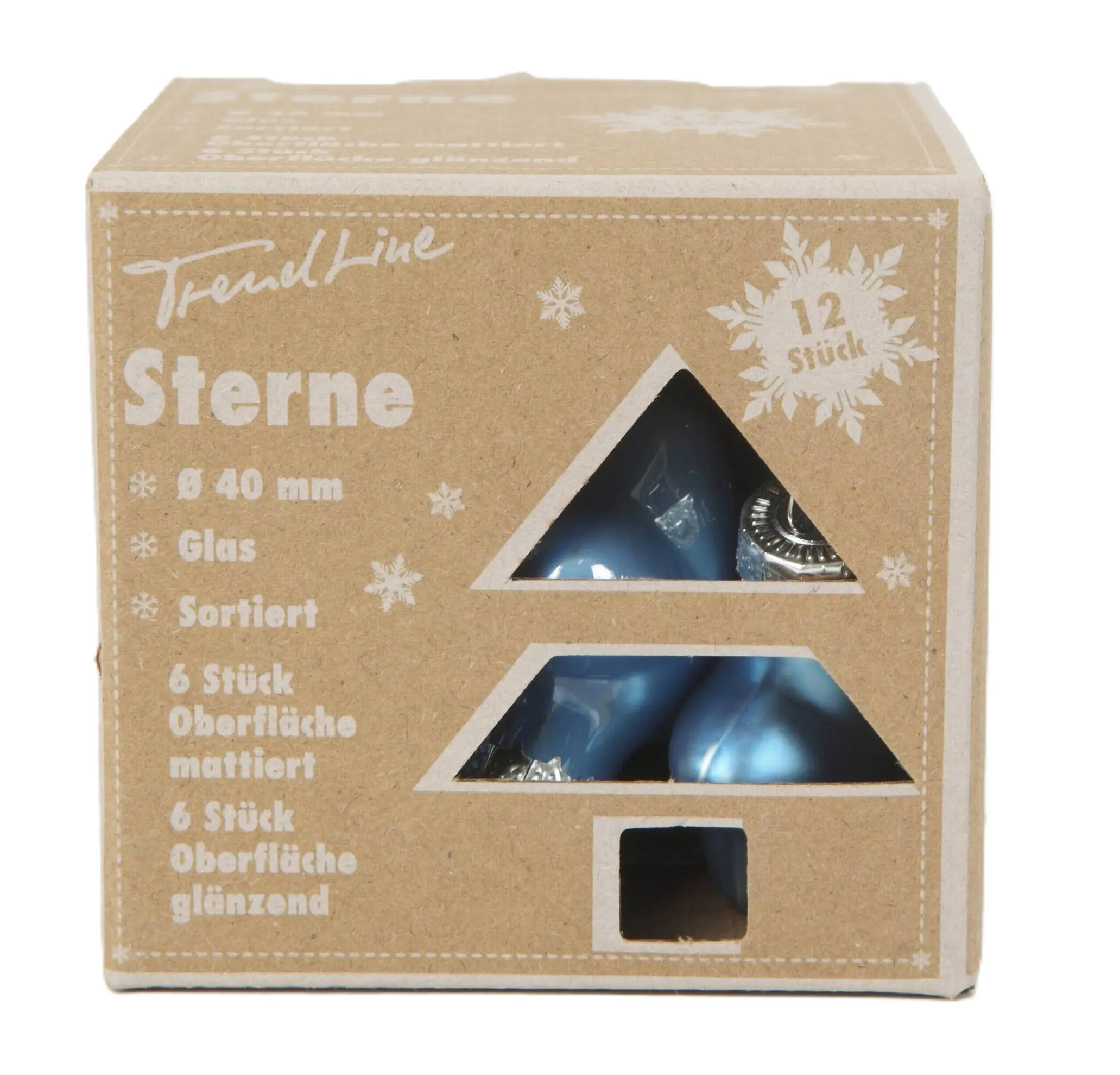 TrendLine Weihnachtskugeln aus Glas Sterne Ø 4 cm sky blue 12 Stück