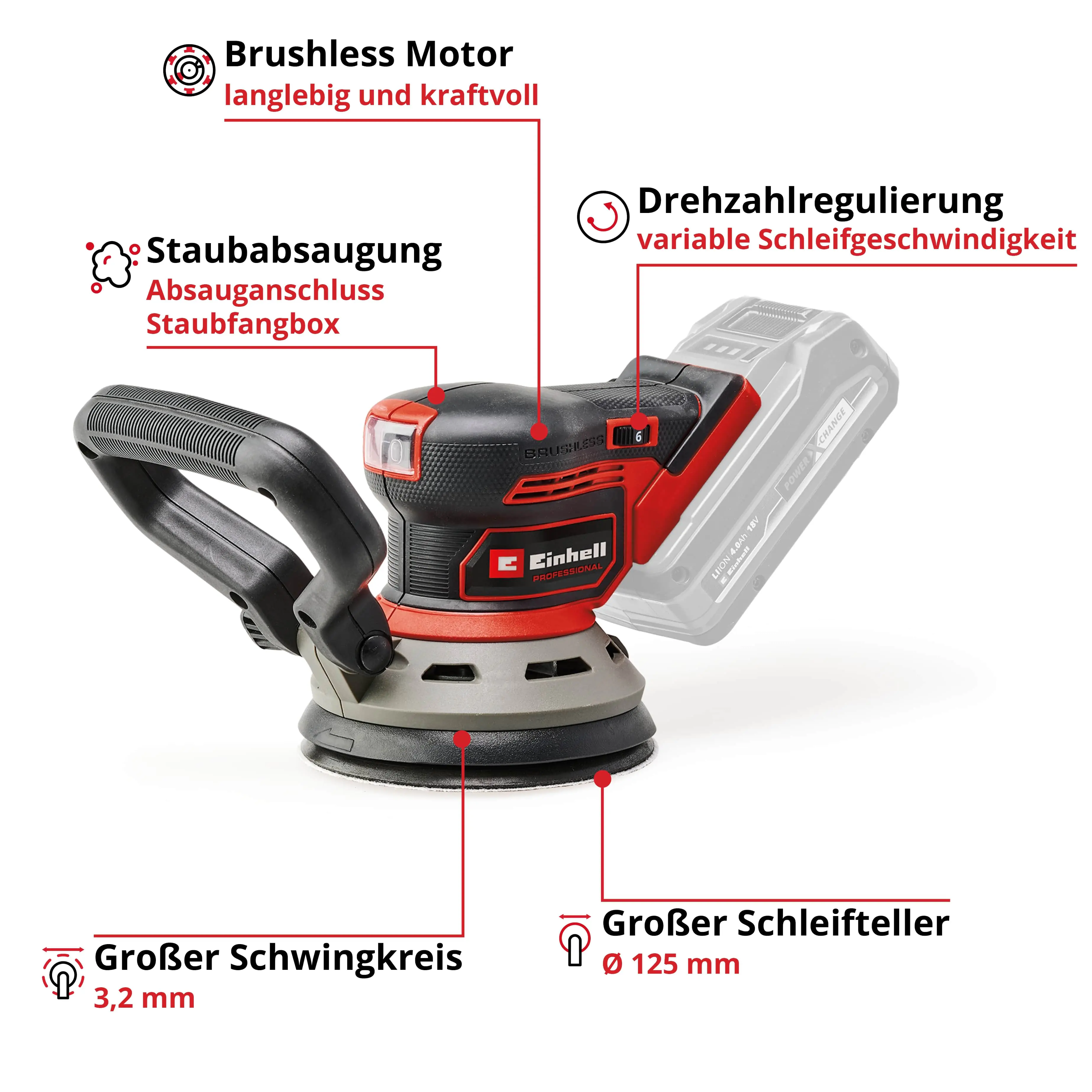 Einhell Professional Akku-Exzenterschleifer TP-RS 18/32 Li BL Solo Einhell Professional Akku-Exzenterschleifer TP-RS 18/32 Li BL Solo