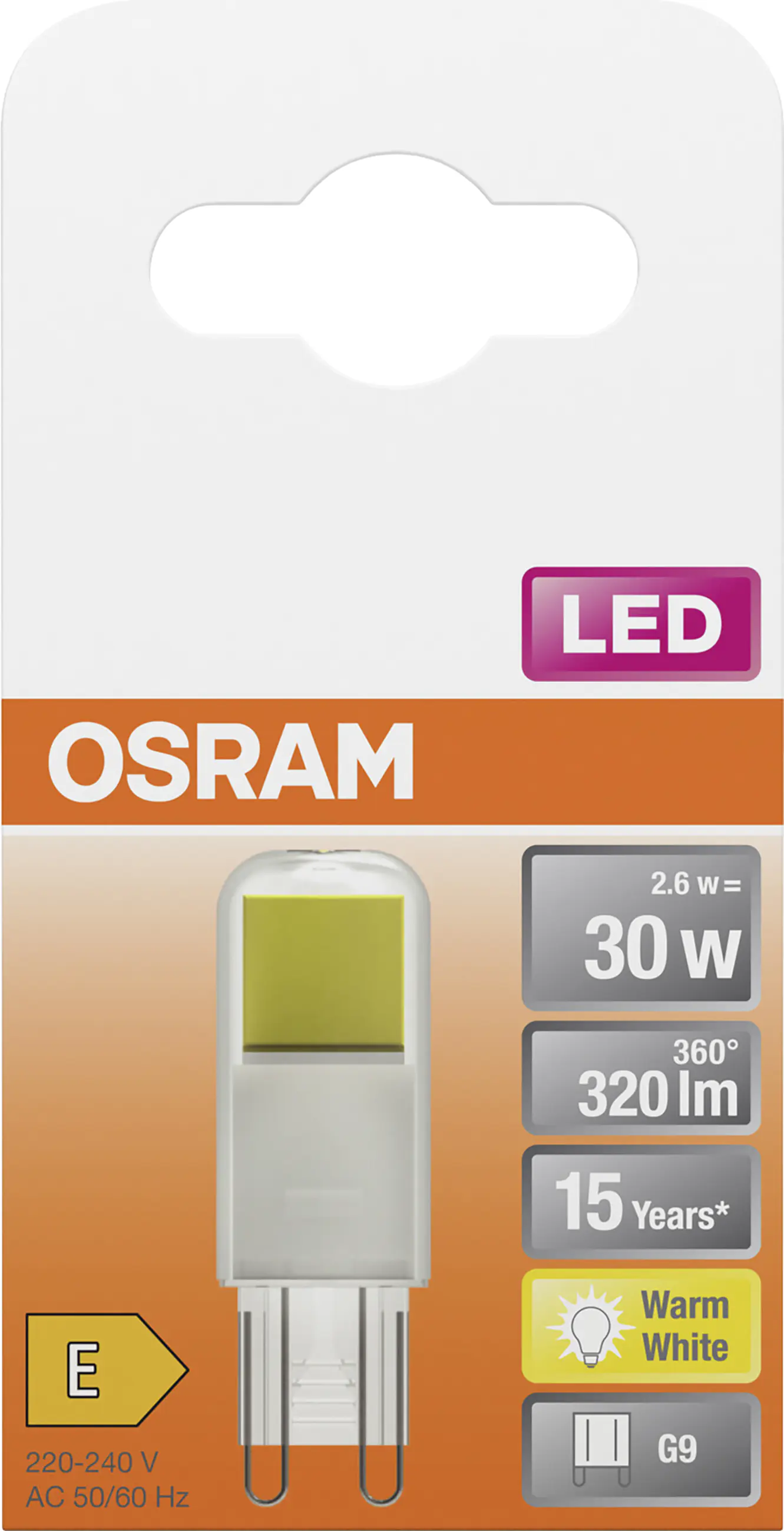 Osram LED  Stiftsockellampe Pin30 G9 2,6 W warmweiß