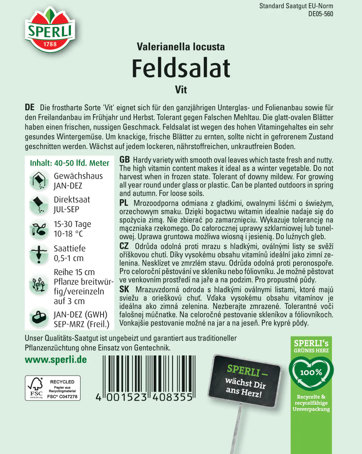 Sperli Feldsalat Vit MaxiPack 20g Sperli Feldsalat Vit MaxiPack 20g