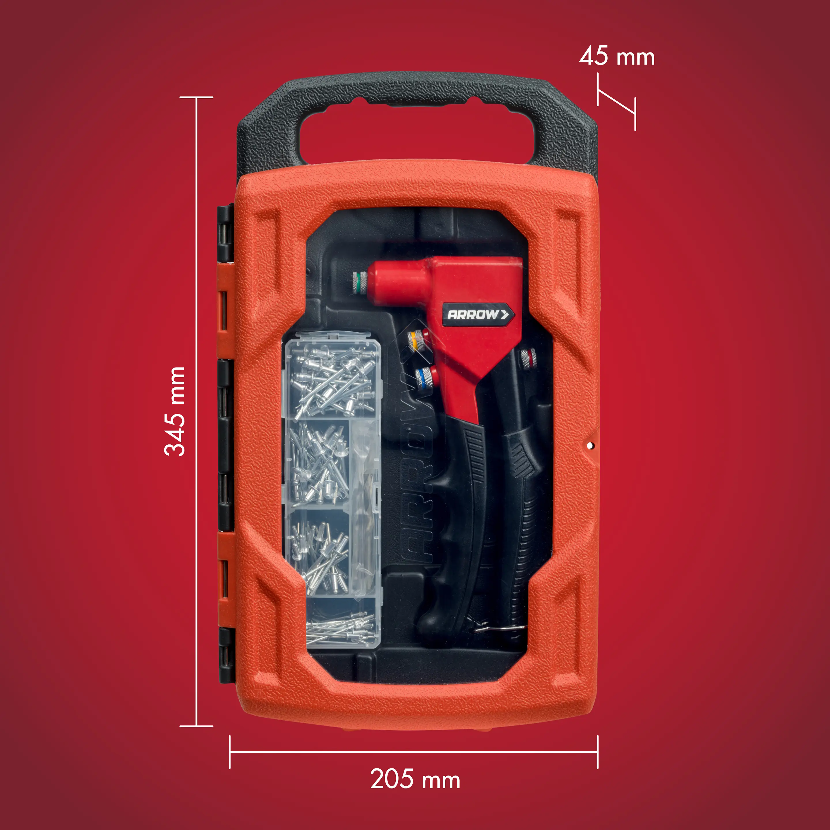 Arrow Blindnietzange RT188 Set 20,8 cm inkl. 100 Nieten, 4 HSS-Bohrer & 4 passende Mundstücke