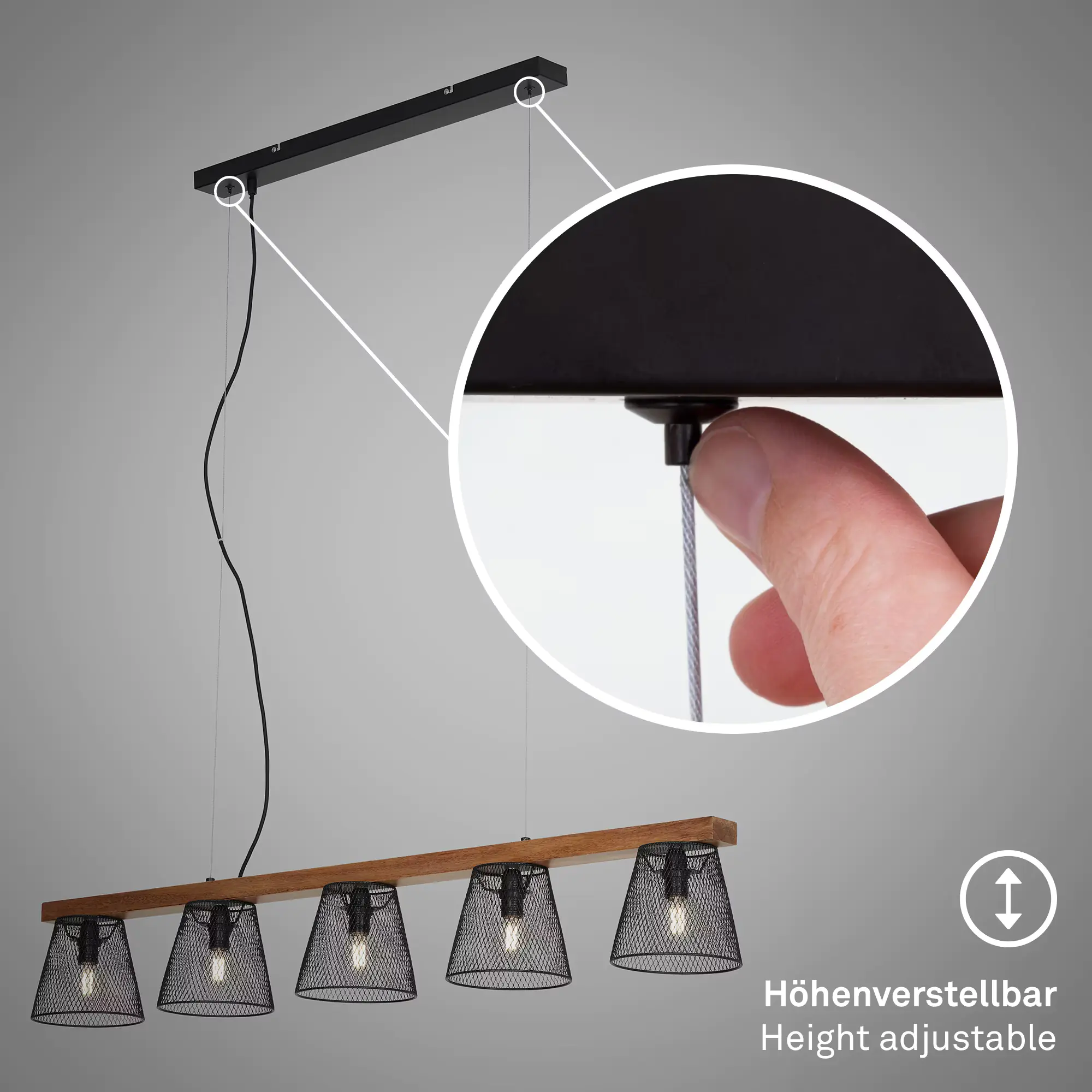 Briloner Pendelleuchte schwarz mit Holz Metalll 5xE14 exklusive. Briloner Pendelleuchte schwarz mit Holz Metalll 5xE14 exklusive.