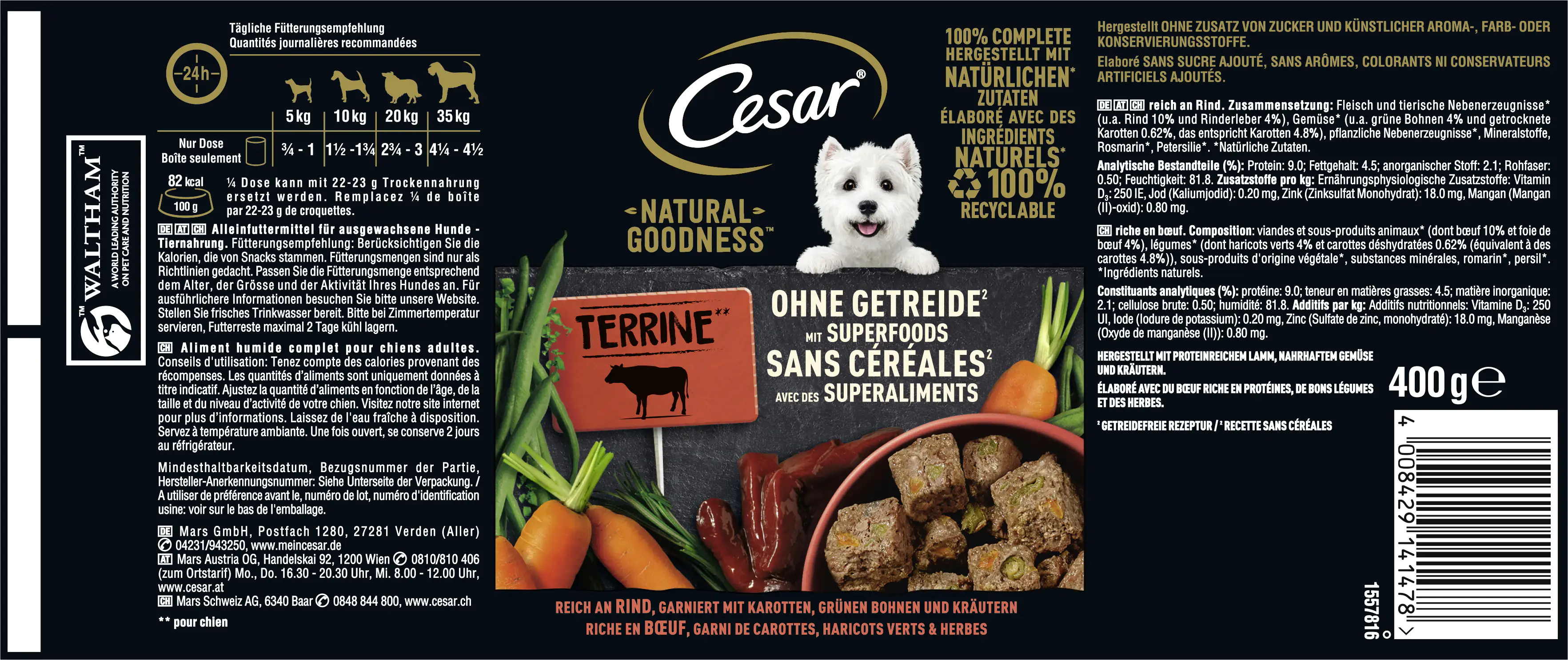 Cesar Natural Goodness Adult mit Rind Hundefutter 400 g Cesar Natural Goodness Adult mit Rind Hundefutter 400 g
