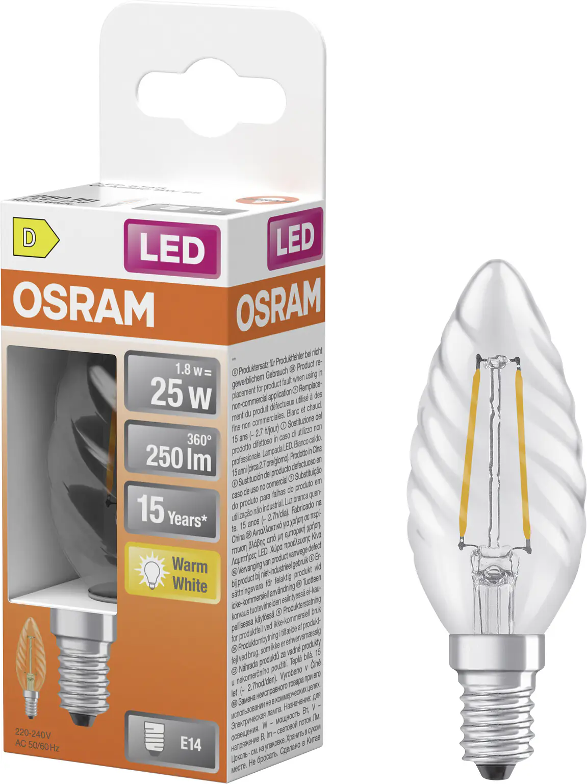 Osram LED Leuchtmittel Star Classic 1,8W klar E14 warmweiß