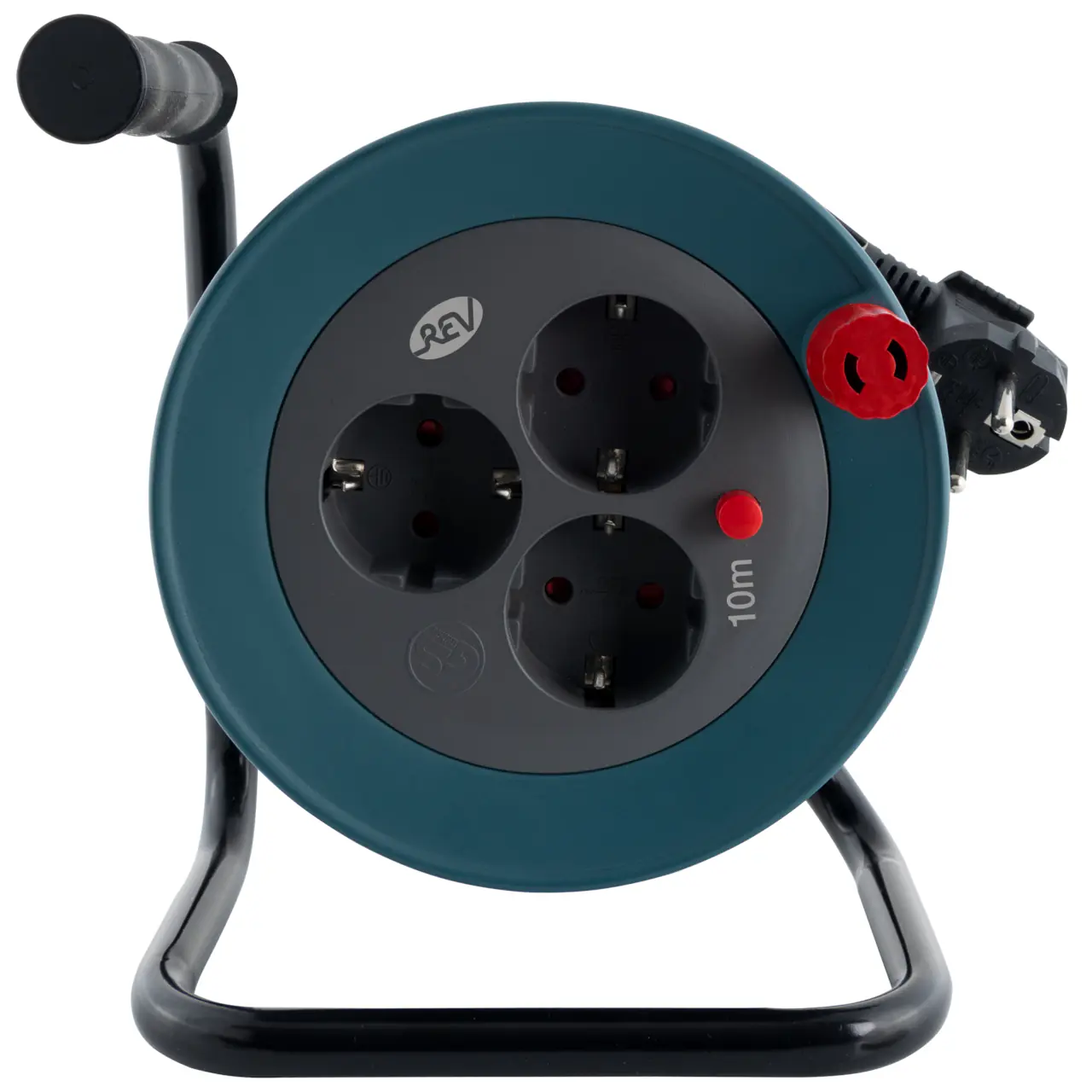 REV Kabeltrommel Innen 10 m  H05VV-F3G1,5 mm² petrol 3x Schutzkontaktstecker 