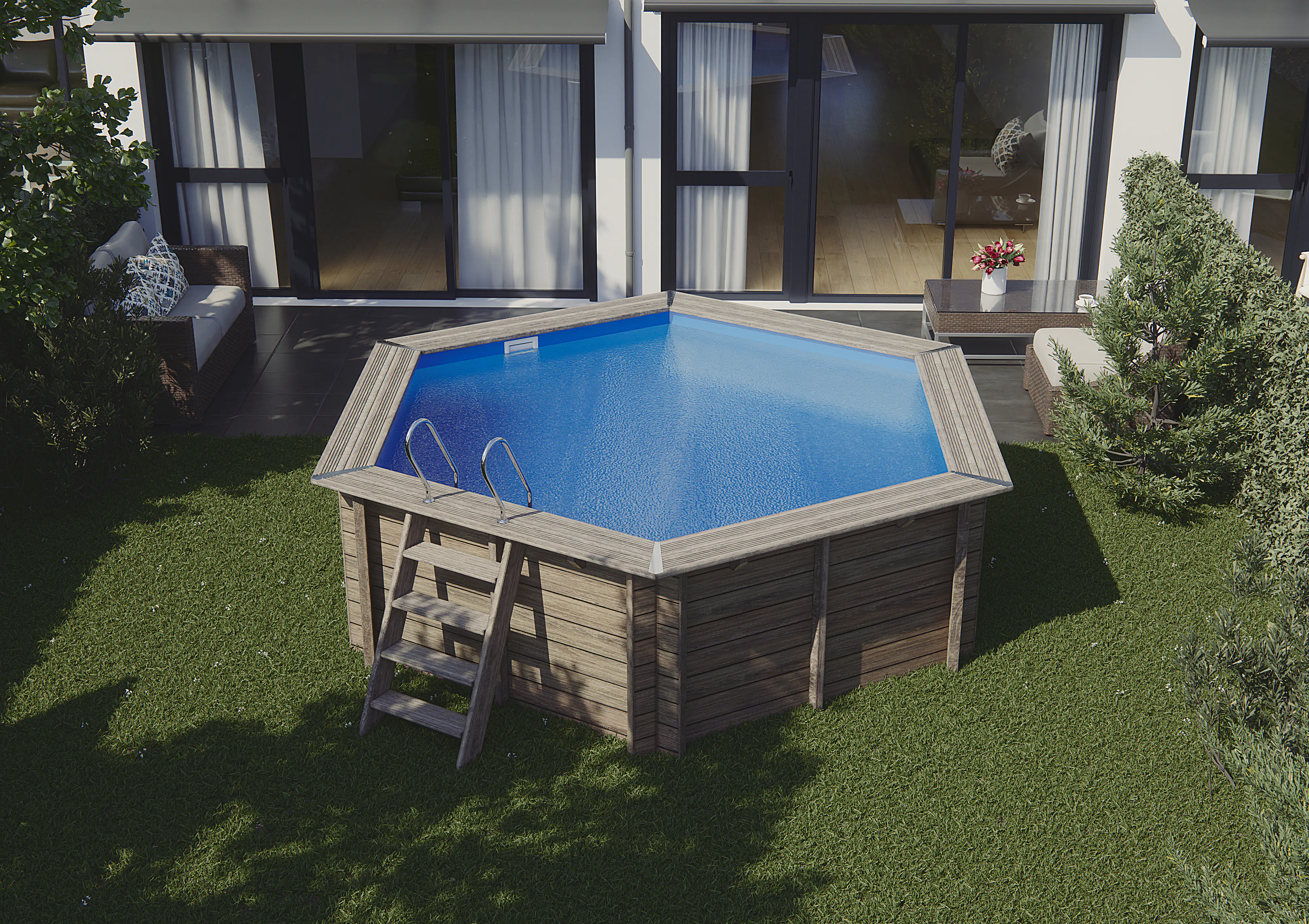 Gre Holzpool Sunbay Vanille 2 Komplettset rund Ø 400 x 119 cm natur