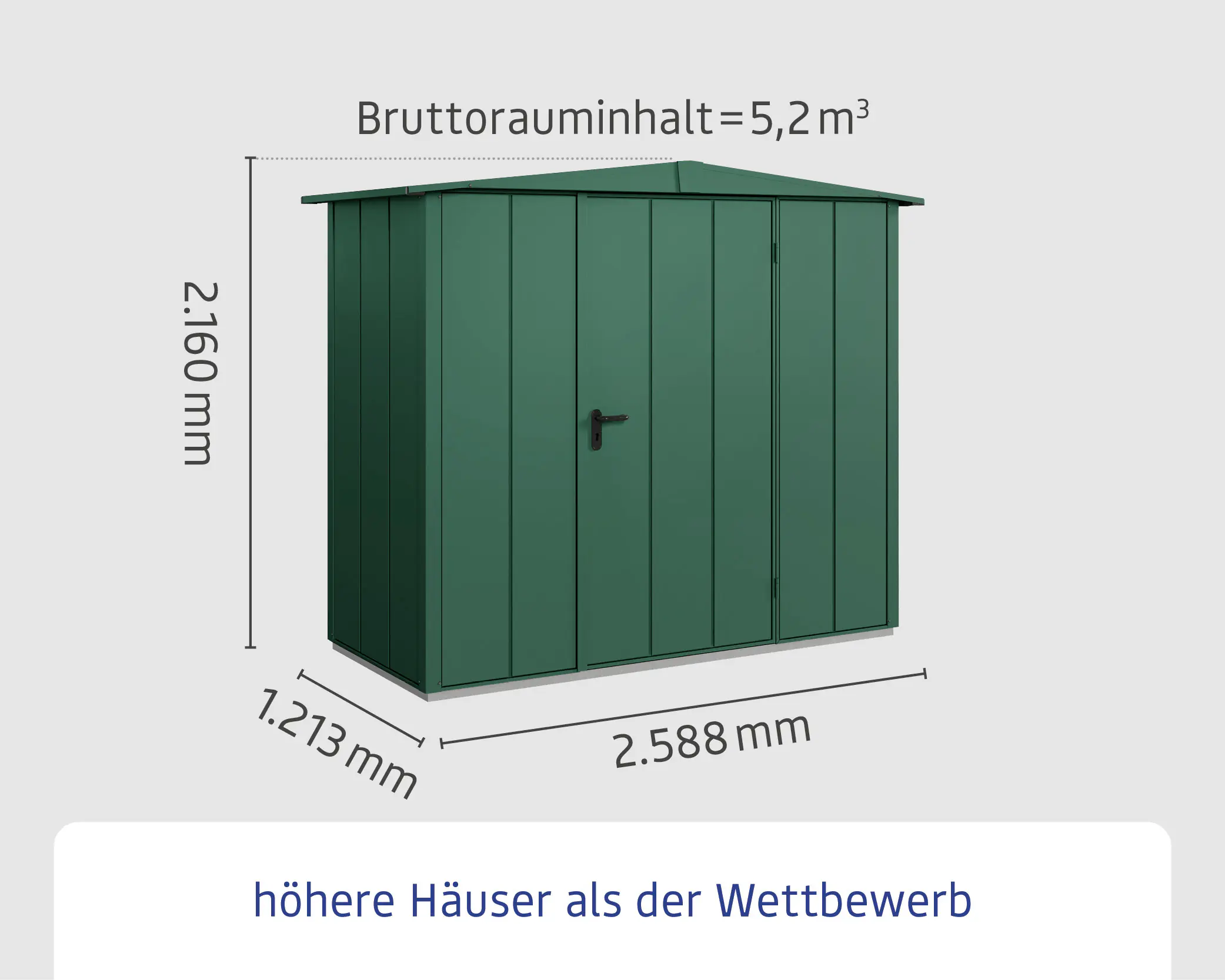 EcoStar Gerätehaus Elegant-S Typ 1 moosgrün 1 flg 258,8 x 121,3 x 216 cm