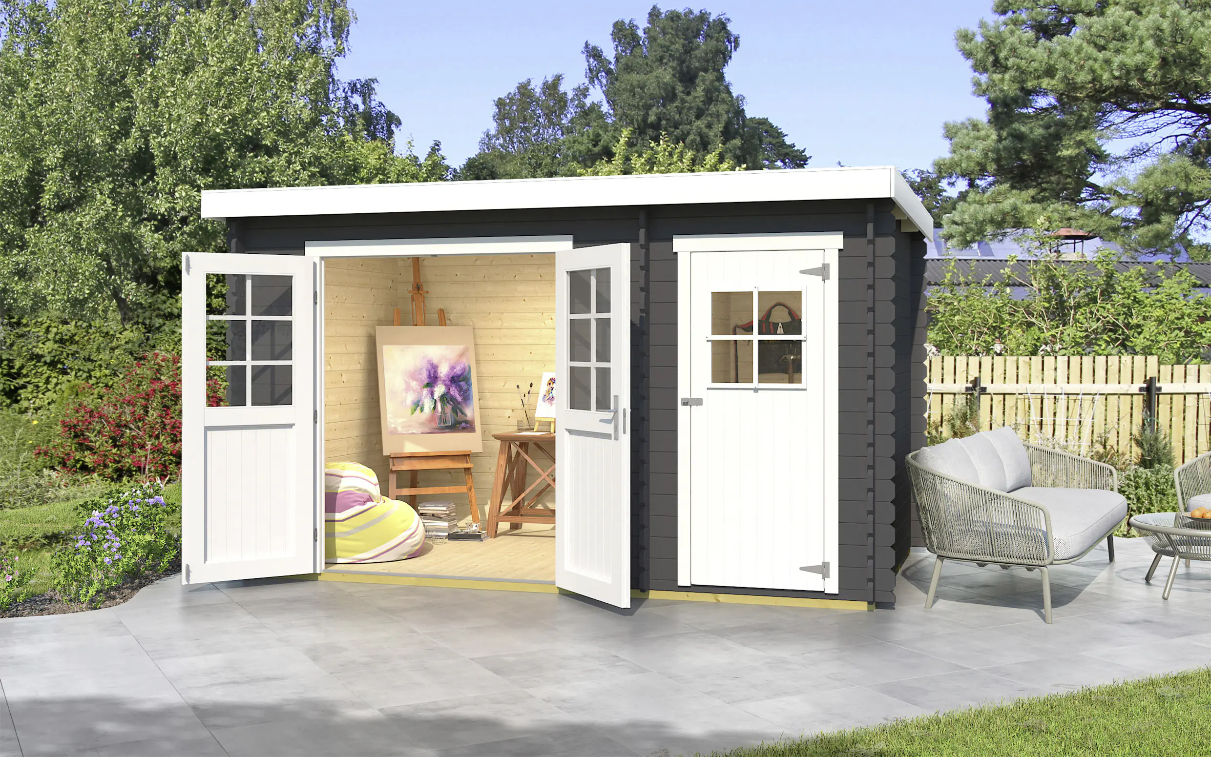 Weka Gartenhaus Raine 370 x 200 cm anthrazit mit Fußboden