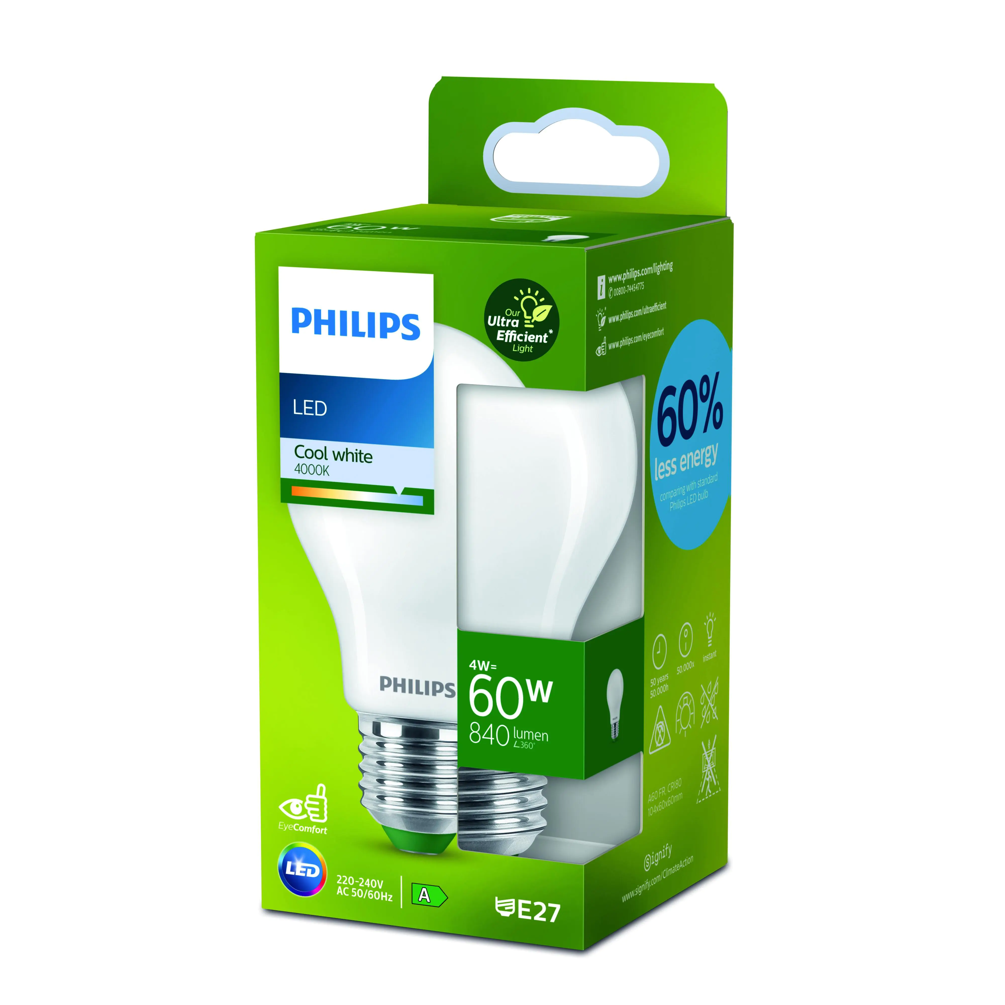 Philips LED-Leuchtmittel Birnenform A60 E27 4W neutralweiß