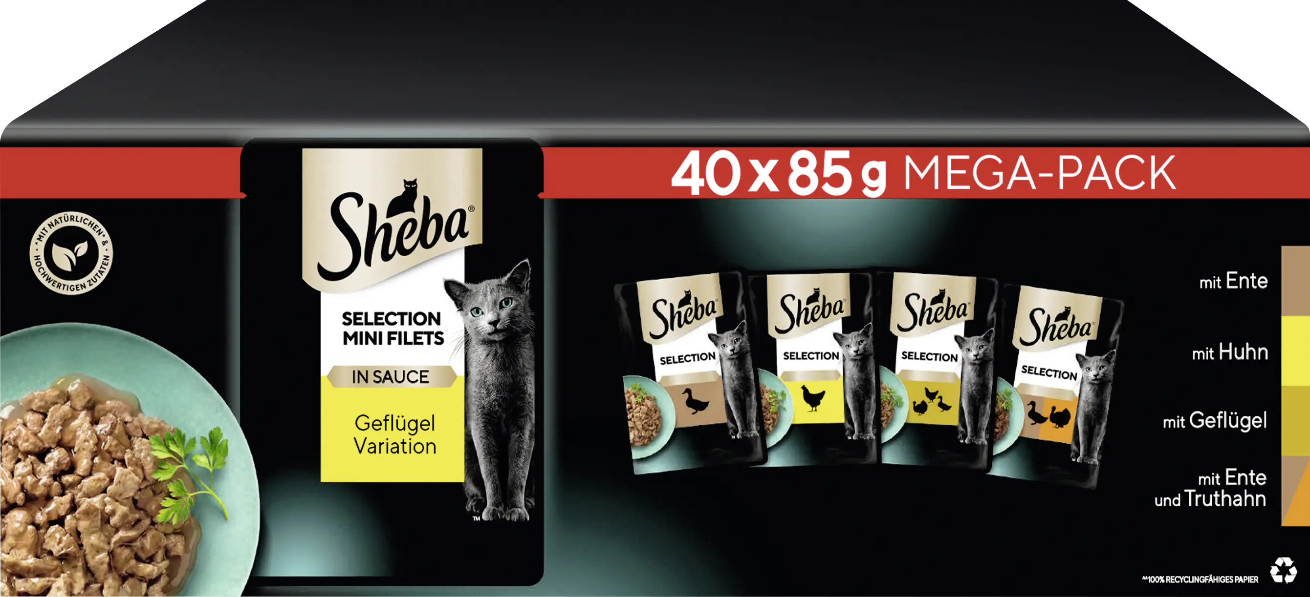 Sheba Katzennassfutter Adult 40 x 85 g Geflügel in Gelee