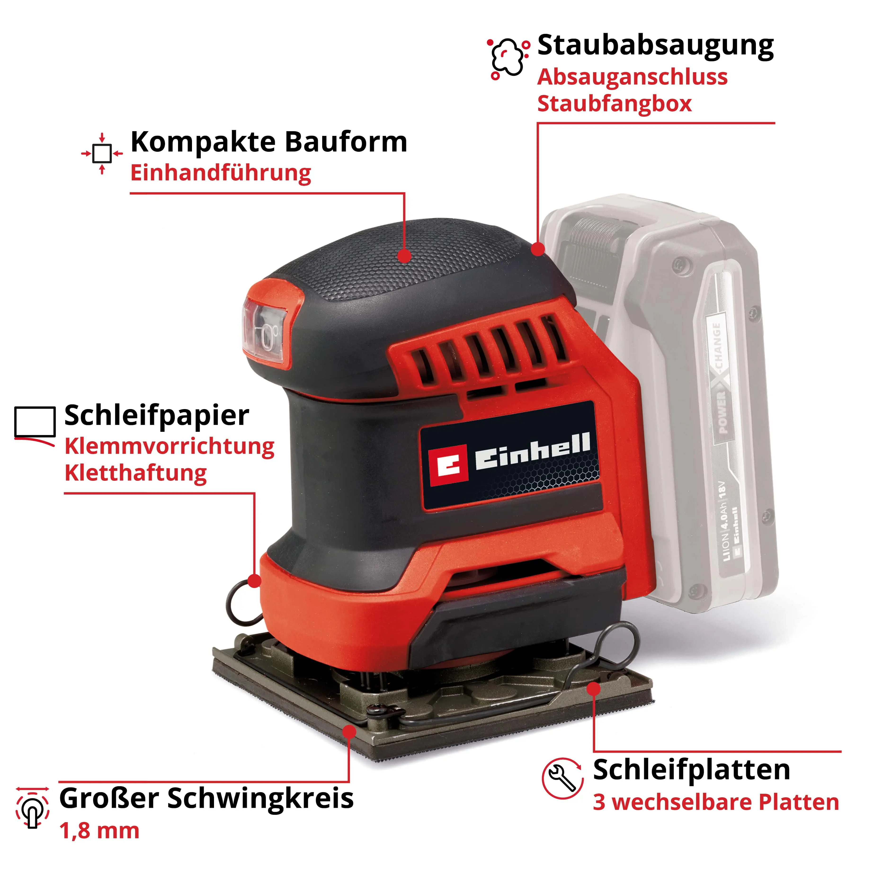 Einhell Expert Akku-Faustschleifer TE-OS 18/113 3X  Li Solo Einhell Expert Akku-Faustschleifer TE-OS 18/113 3X  Li Solo