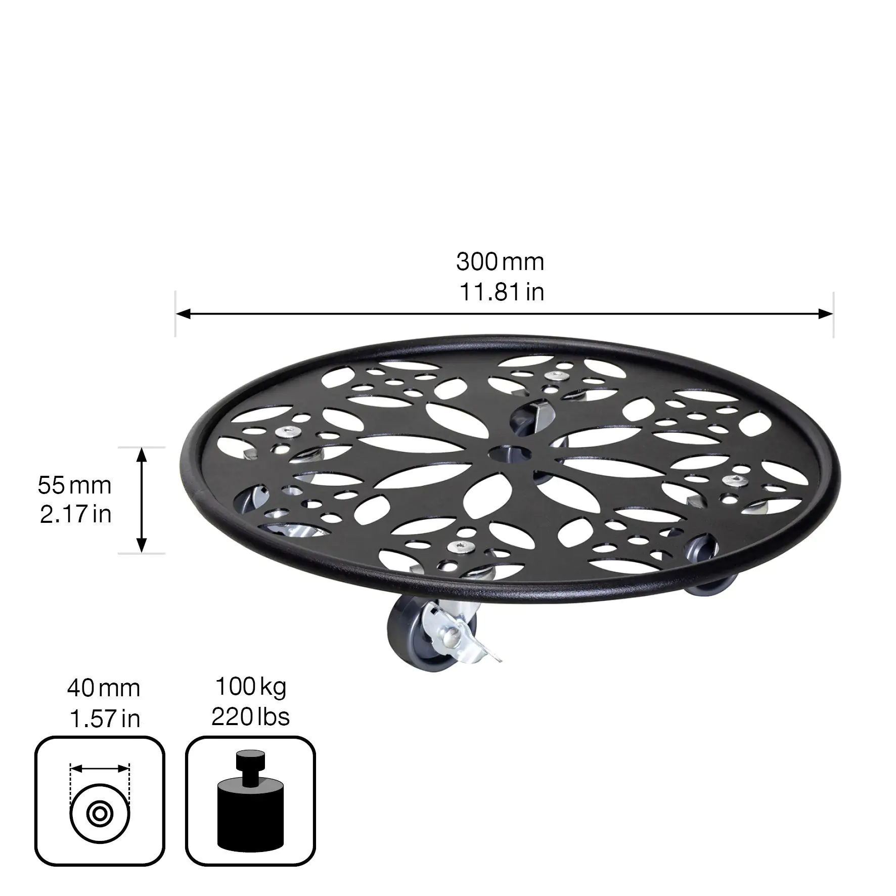 WAGNER Pflanzenroller Stahl rund Ø 30 cm Tragkraft bis max. 100 kg