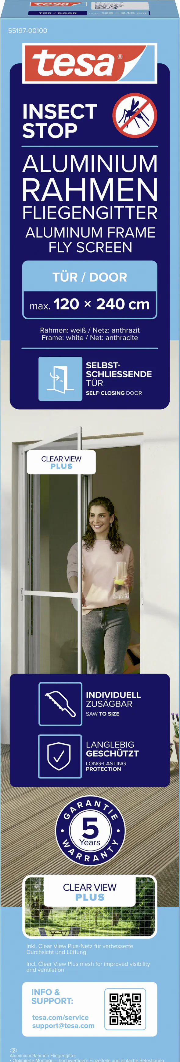 tesa Fliegengitter-Tür Comfort im Alurahmen 120 x 240 cm weiß