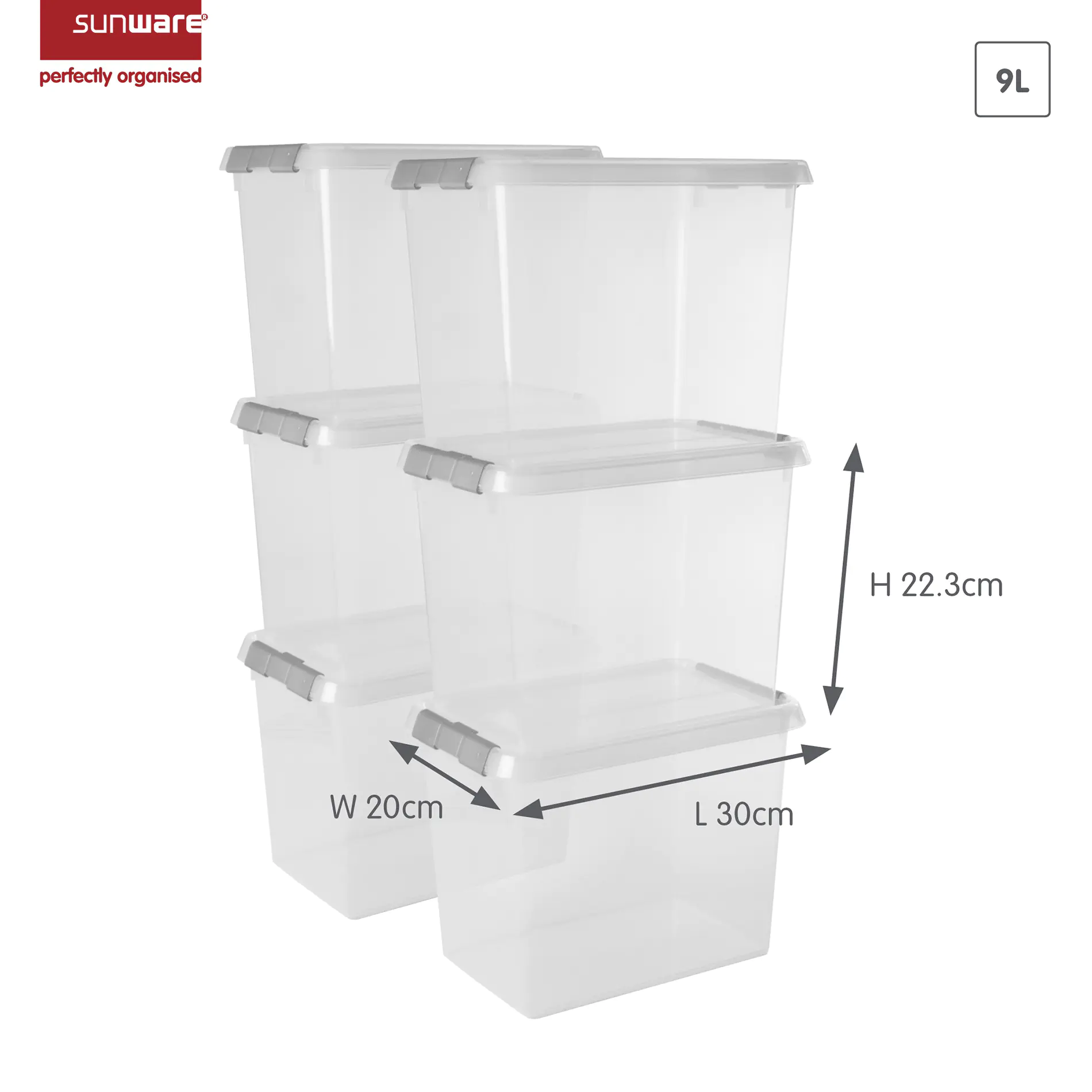 Sunware Comfort line Aufbewahrungsbox 6er-Set für 9L transparent metallfarbig Sunware Comfort line Aufbewahrungsbox 6er-Set für 9L transparent metallfarbig