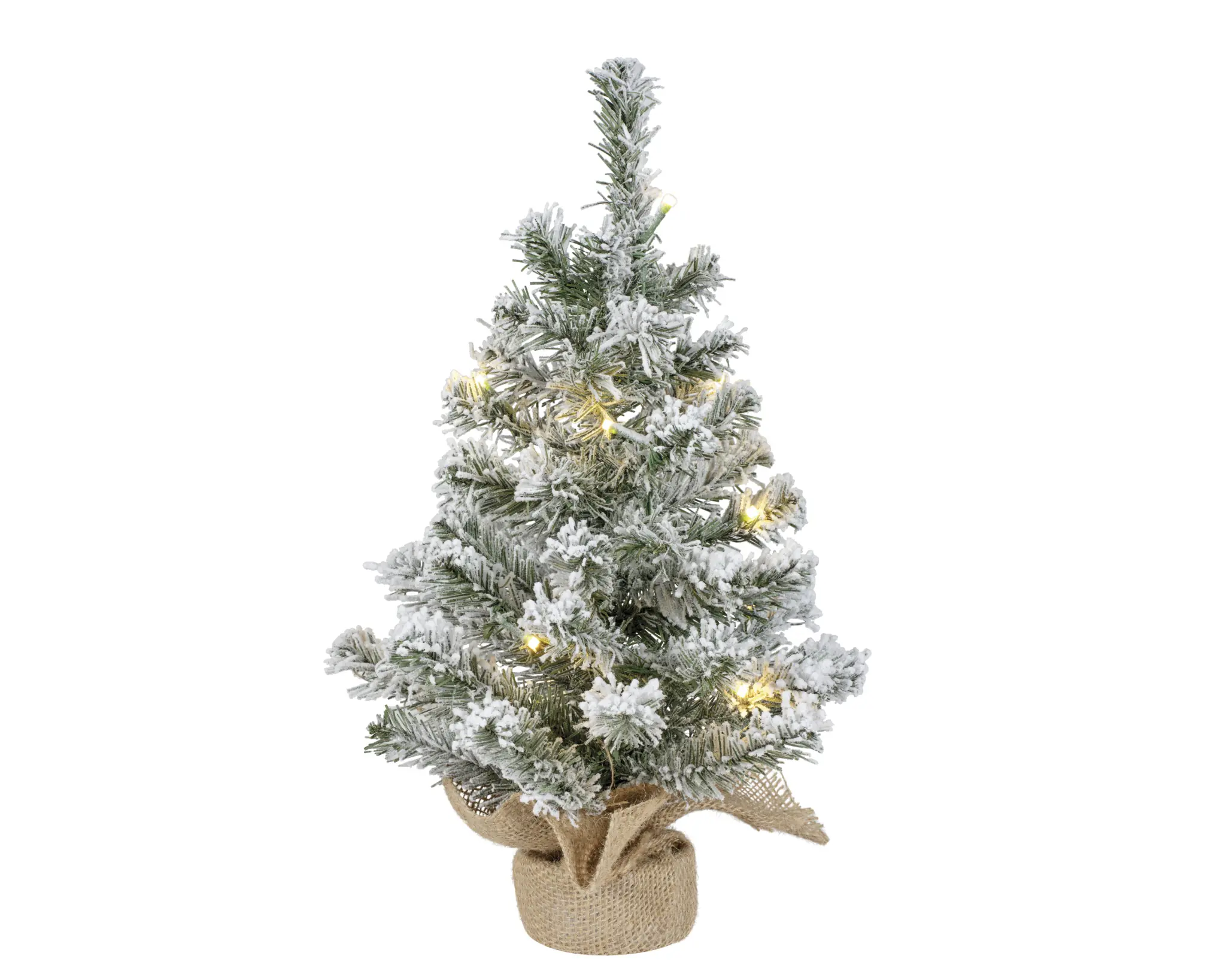 Everlands Mini Weihnachtsbaum im Jutesack 45 cm grün weiß beleuchtet warmweiß